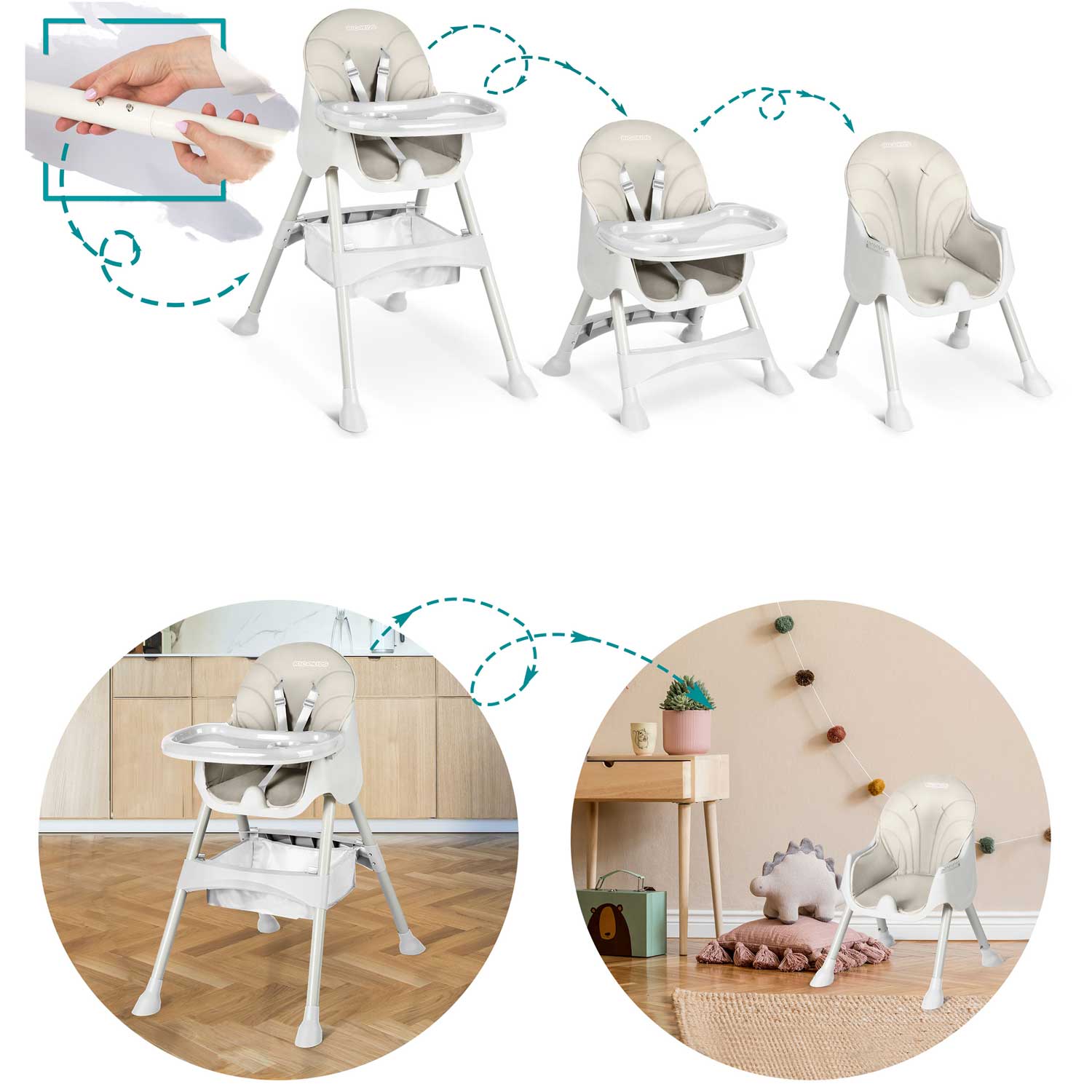 Milo Ricokids söögitool laua ja põllega, hall - Image 4