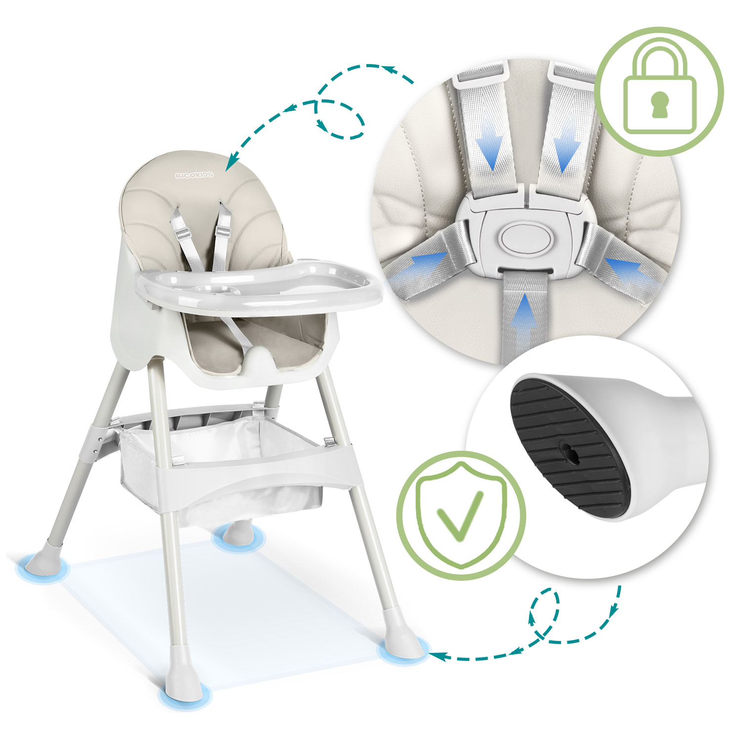 Milo Ricokids söögitool laua ja põllega, hall - Image 9