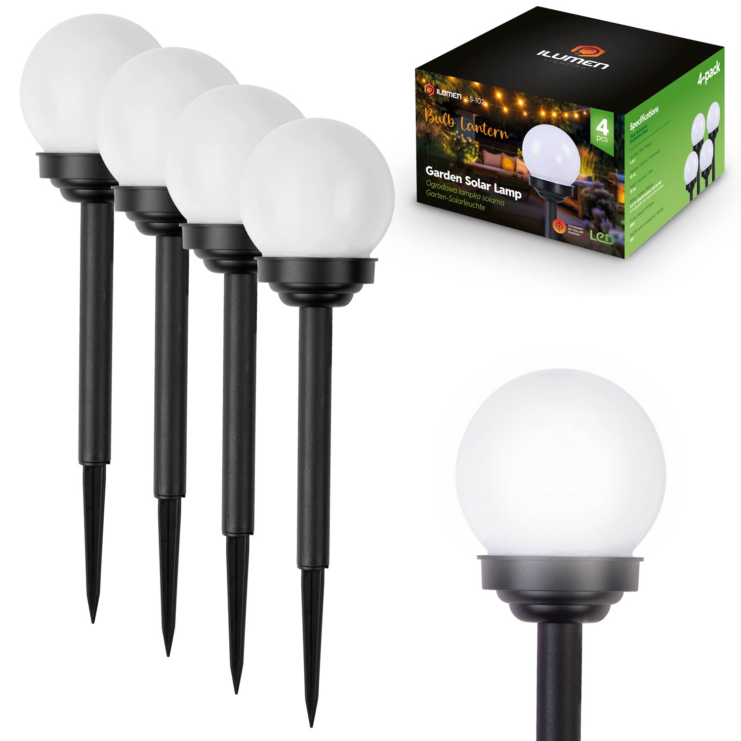 Päikeseenergial töötavad valged kuullambid 4 tk Ilumen LS-102 - Image 13