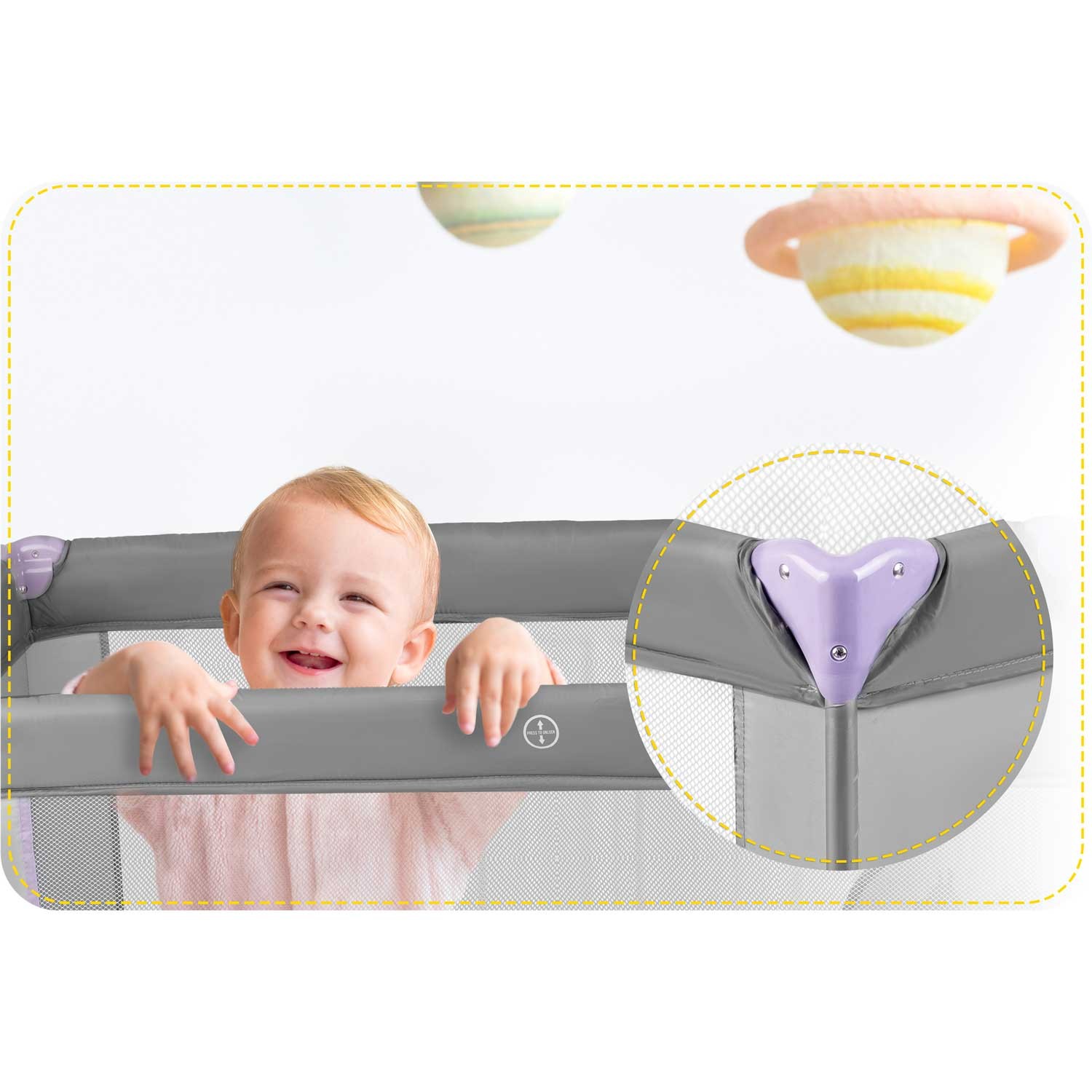 Reisivoodi 125 x 65 x 78 cm RK-240 hall-lavendel - Image 6