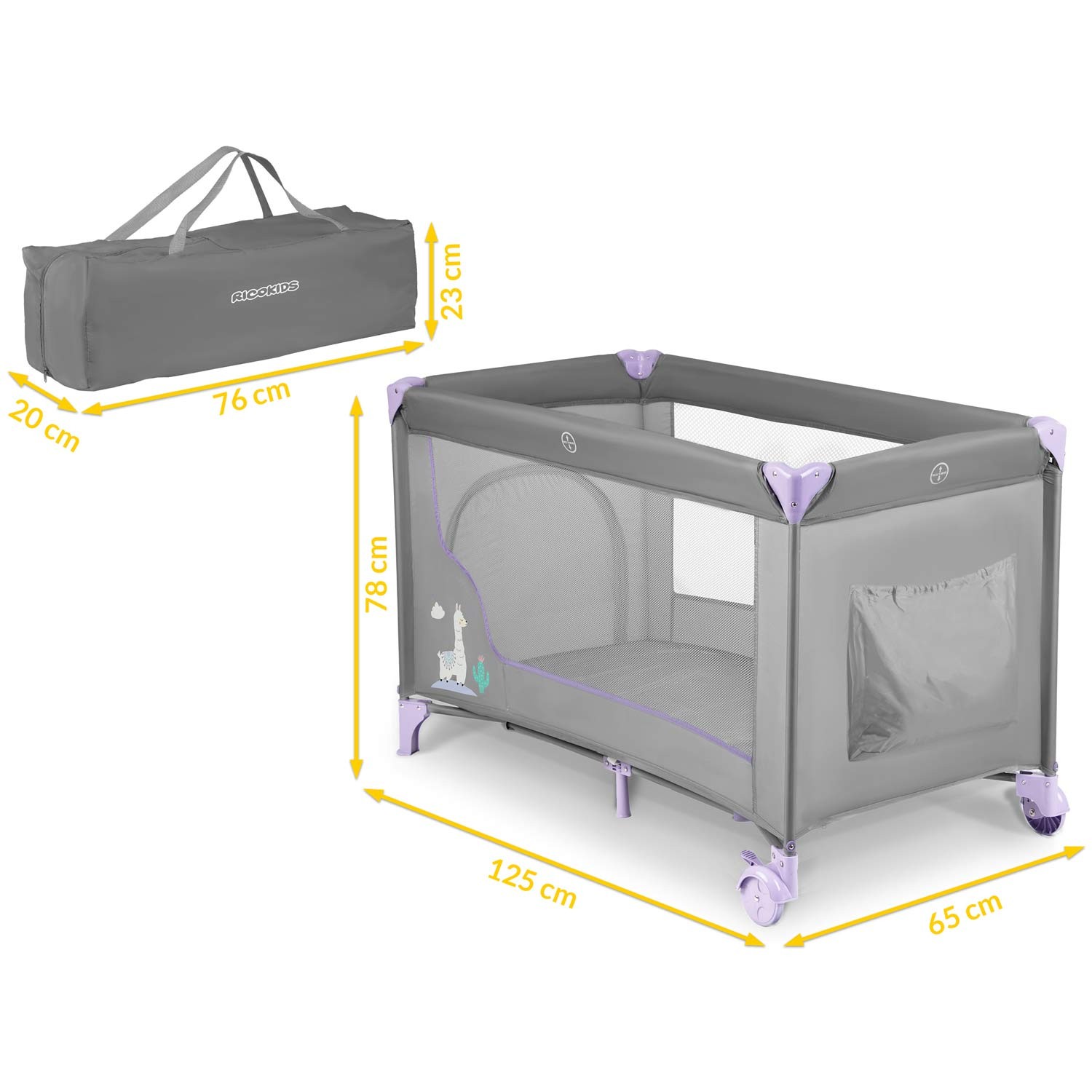 Reisivoodi 125 x 65 x 78 cm RK-240 hall-lavendel - Image 13