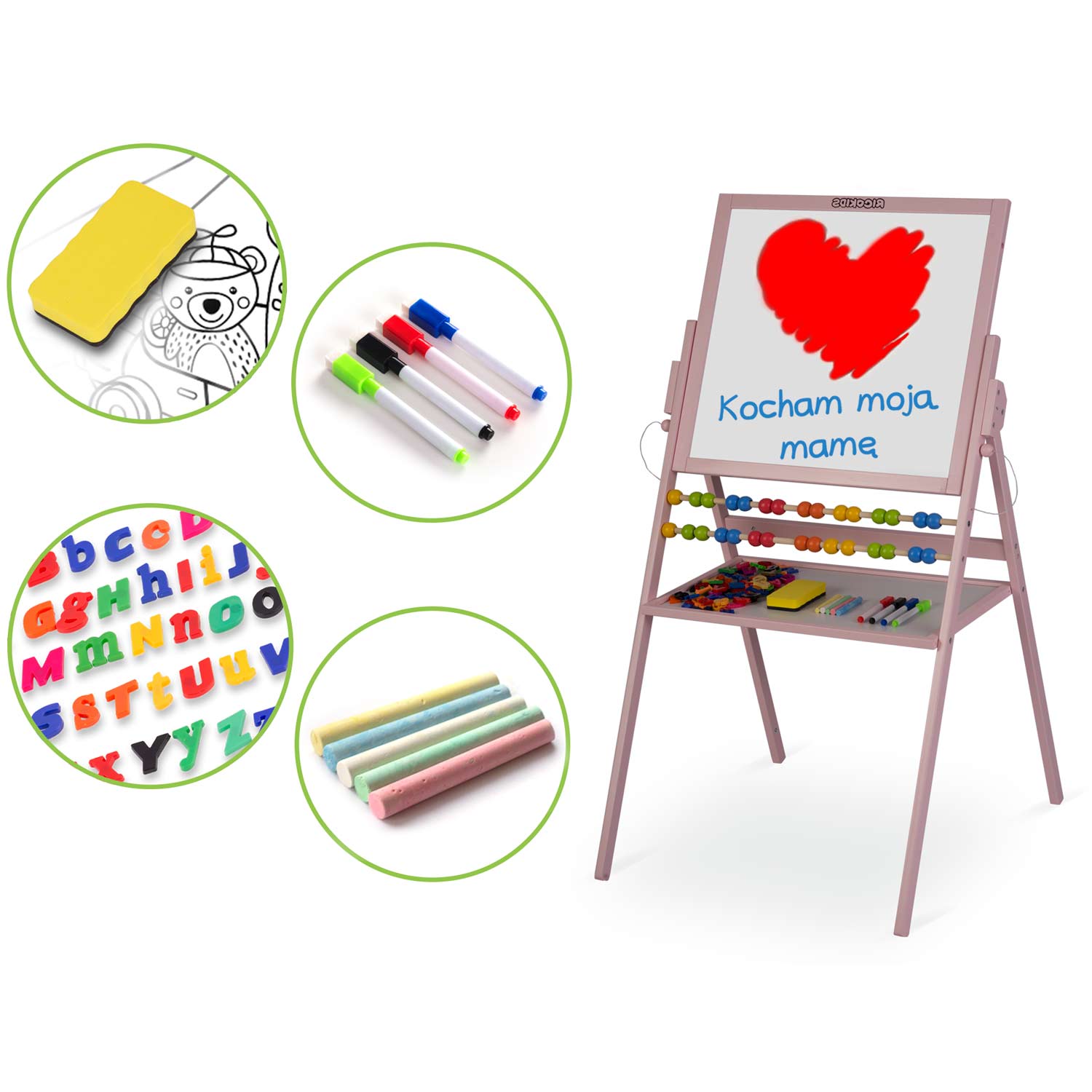 Ricokidsi pöörlev magnetiline kriiditahvli - roosa - Image 9