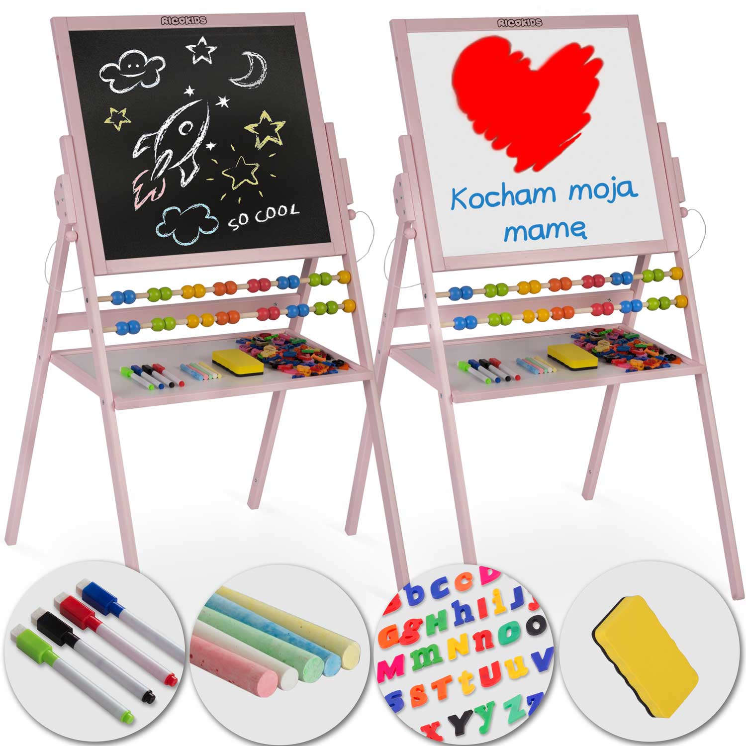 Ricokidsi pöörlev magnetiline kriiditahvli - roosa - Image 10