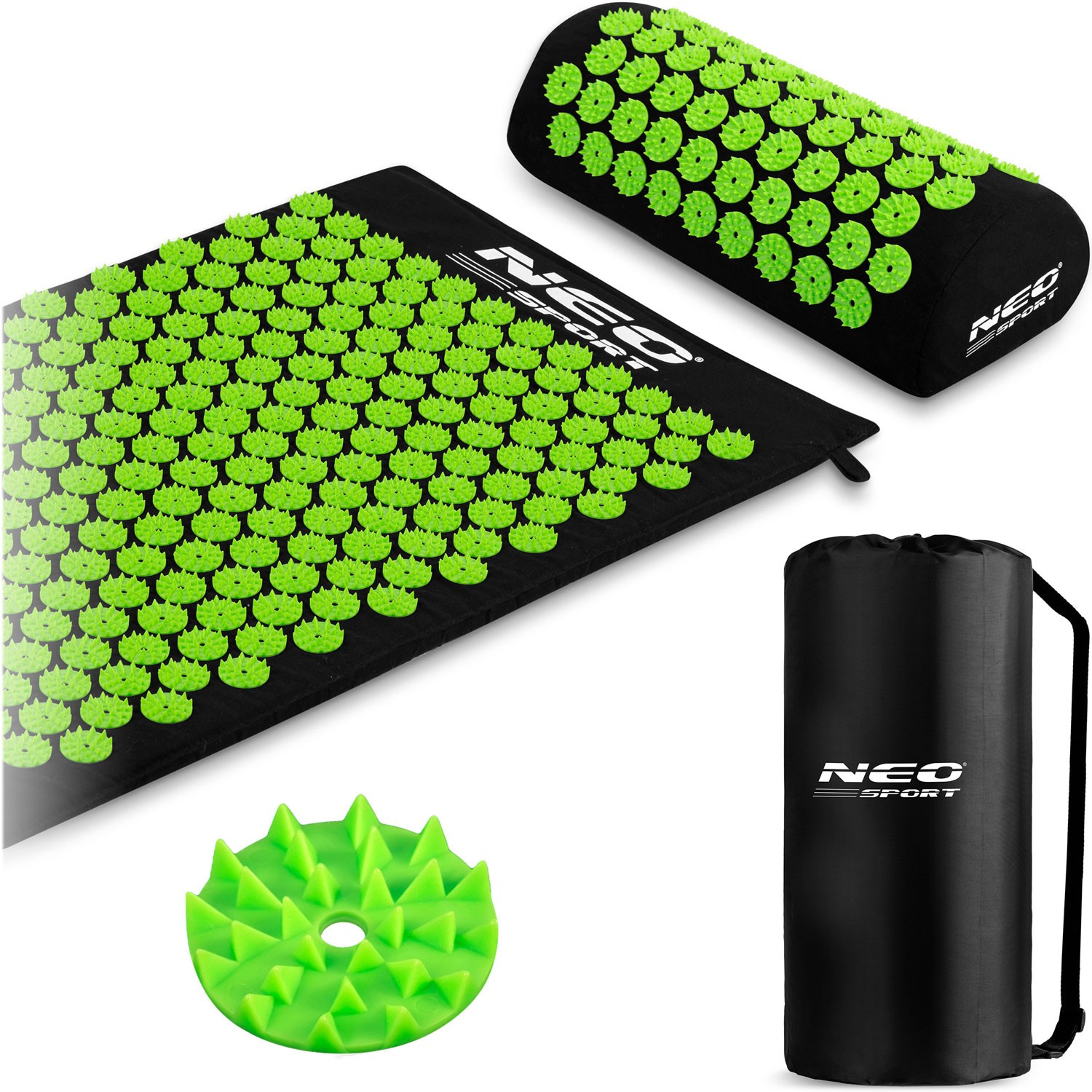 Neo-Sport NS-900 akupressuurmatt naeltega, must ja roheline