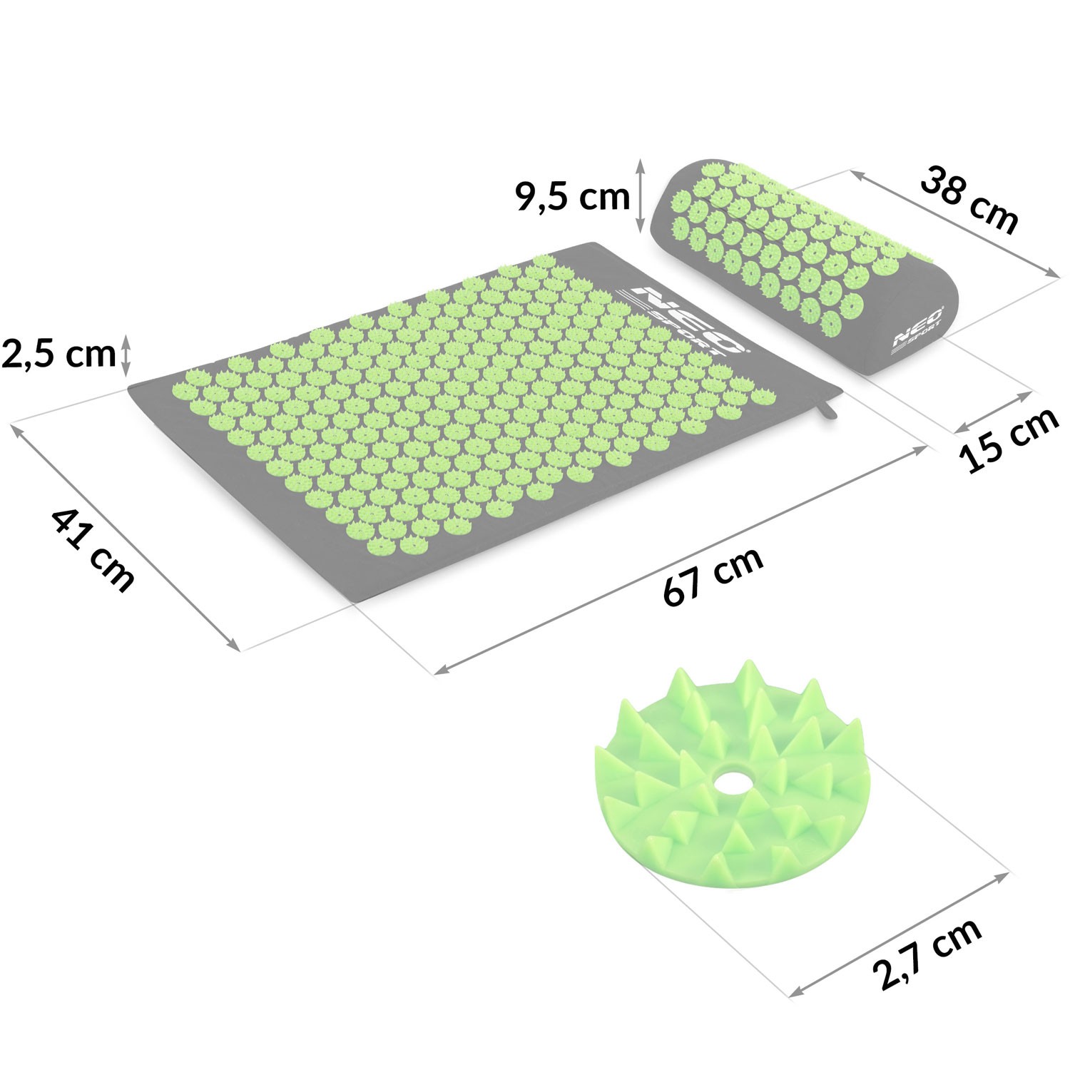 Neo-Sport NS-900 akupressuurmatt naeltega, must ja roheline - Image 6
