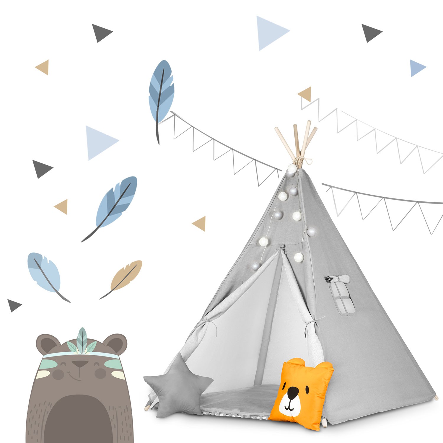 Laste tipii-telk pärja ja tuledega - hall - Image 2