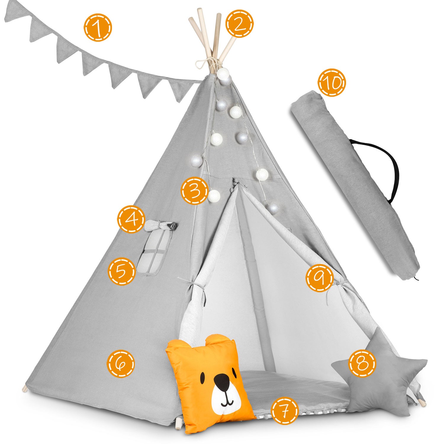 Laste tipii-telk pärja ja tuledega - hall - Image 14