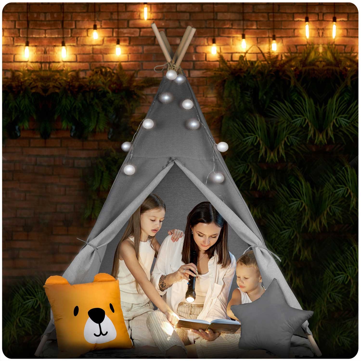 Laste tipii-telk pärja ja tuledega - hall - Image 3