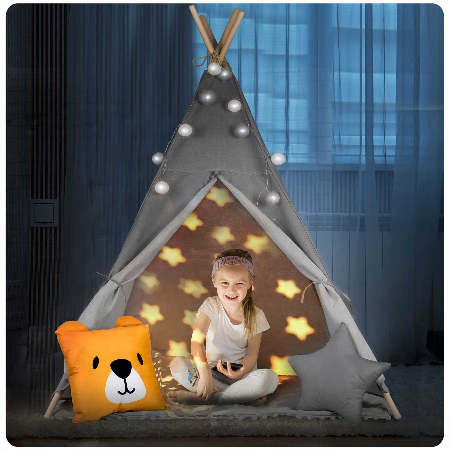 Laste tipii-telk pärja ja tuledega - hall - Image 6