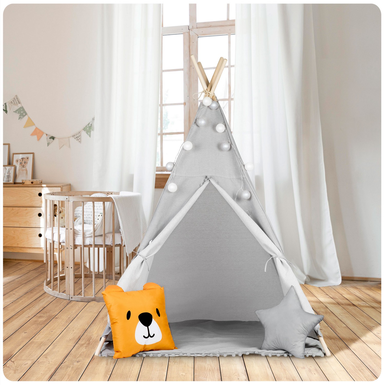 Laste tipii-telk pärja ja tuledega - hall - Image 9