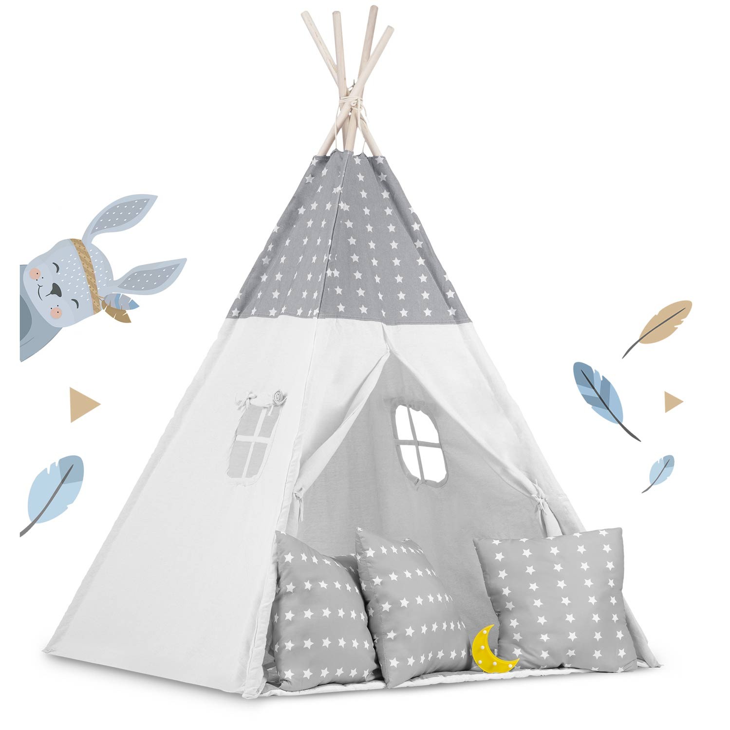 Laste tipii-telk pärja ja tuledega - helehall tähtedega - Image 2