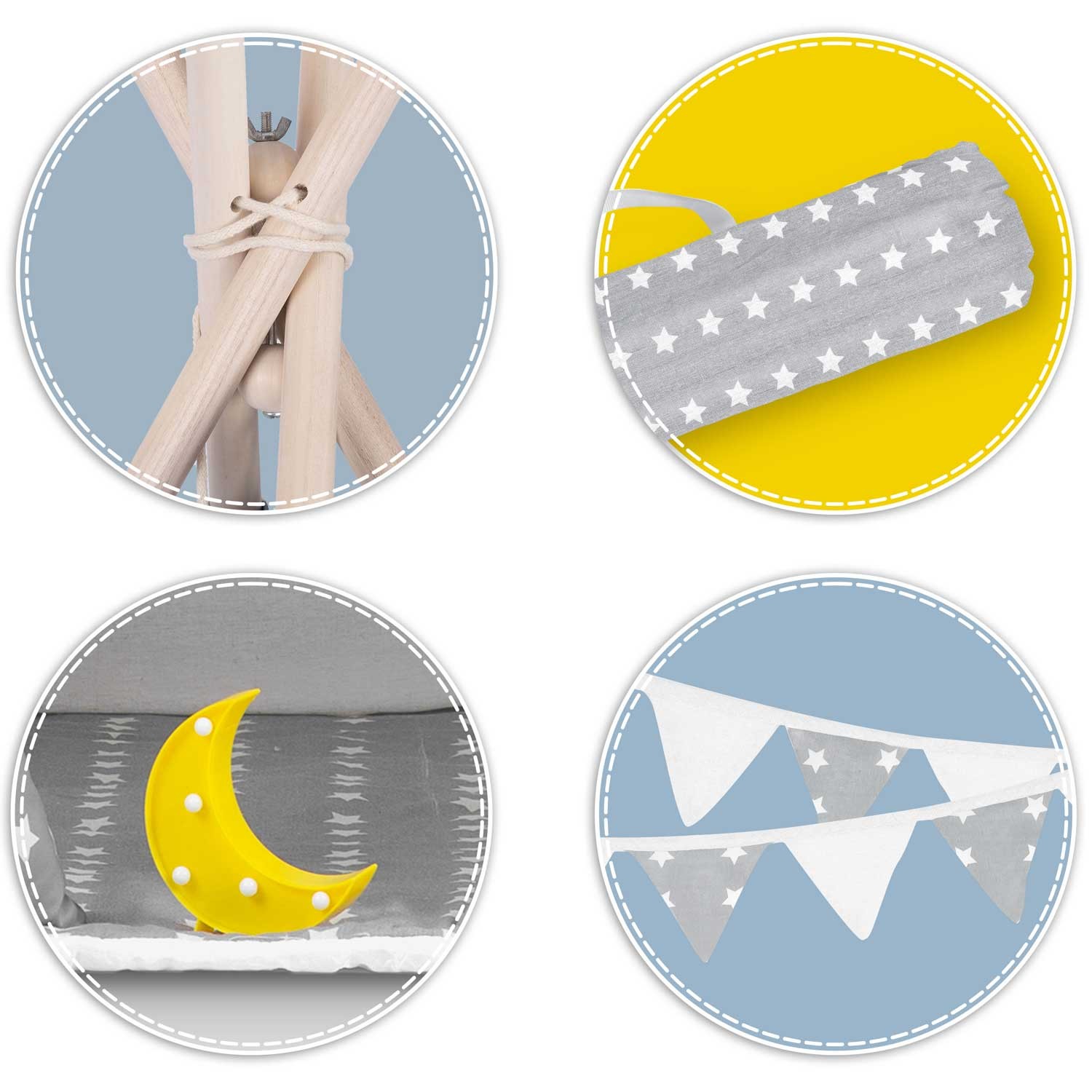 Laste tipii-telk pärja ja tuledega - helehall tähtedega - Image 4