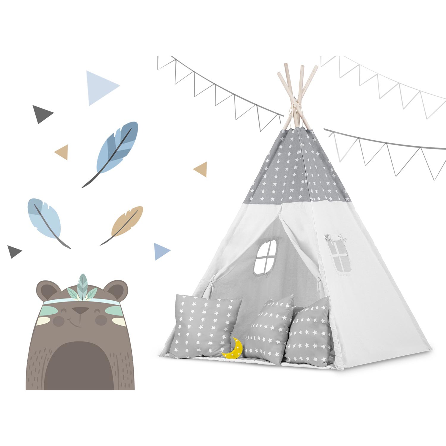 Laste tipii-telk pärja ja tuledega - helehall tähtedega - Image 6