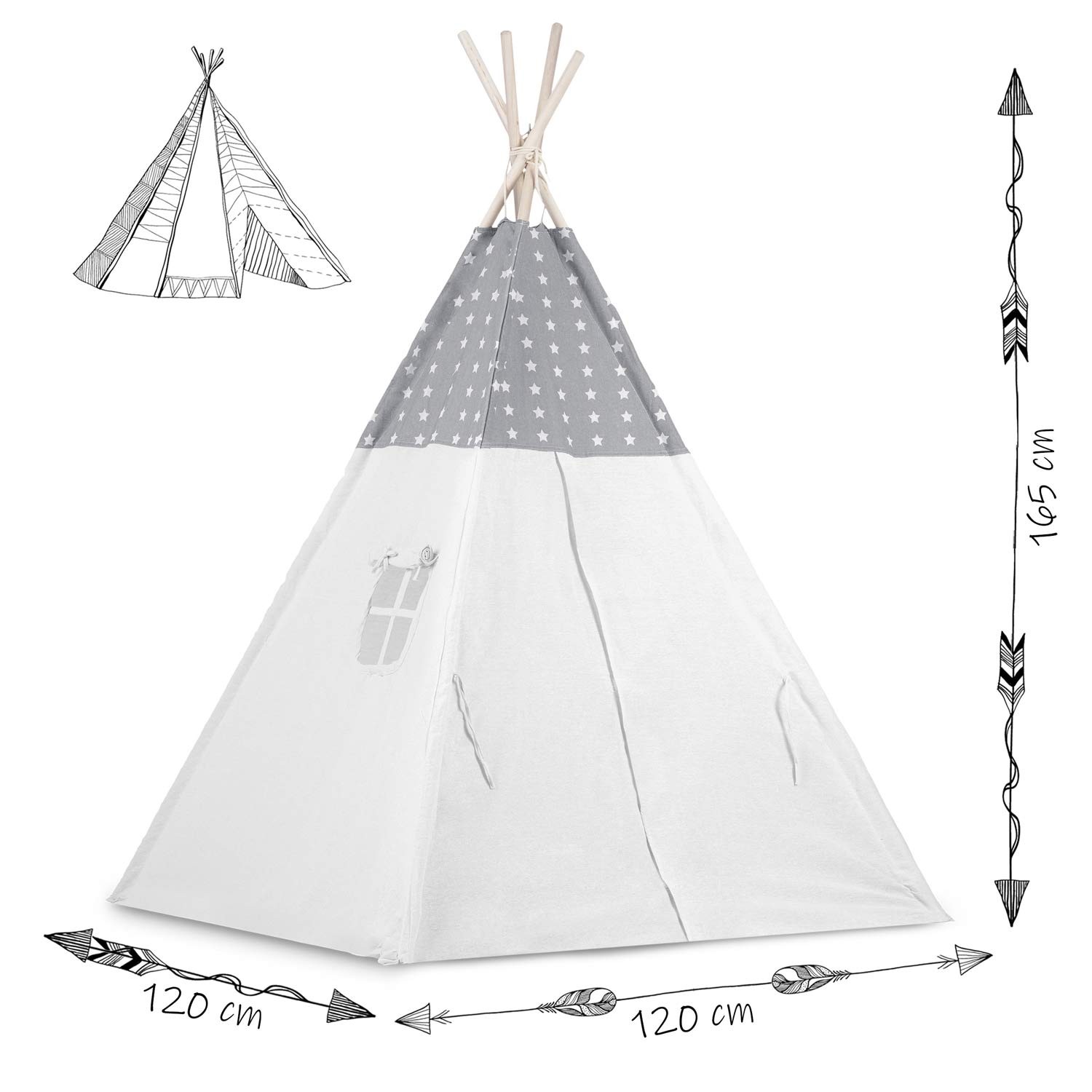 Laste tipii-telk pärja ja tuledega - helehall tähtedega - Image 11