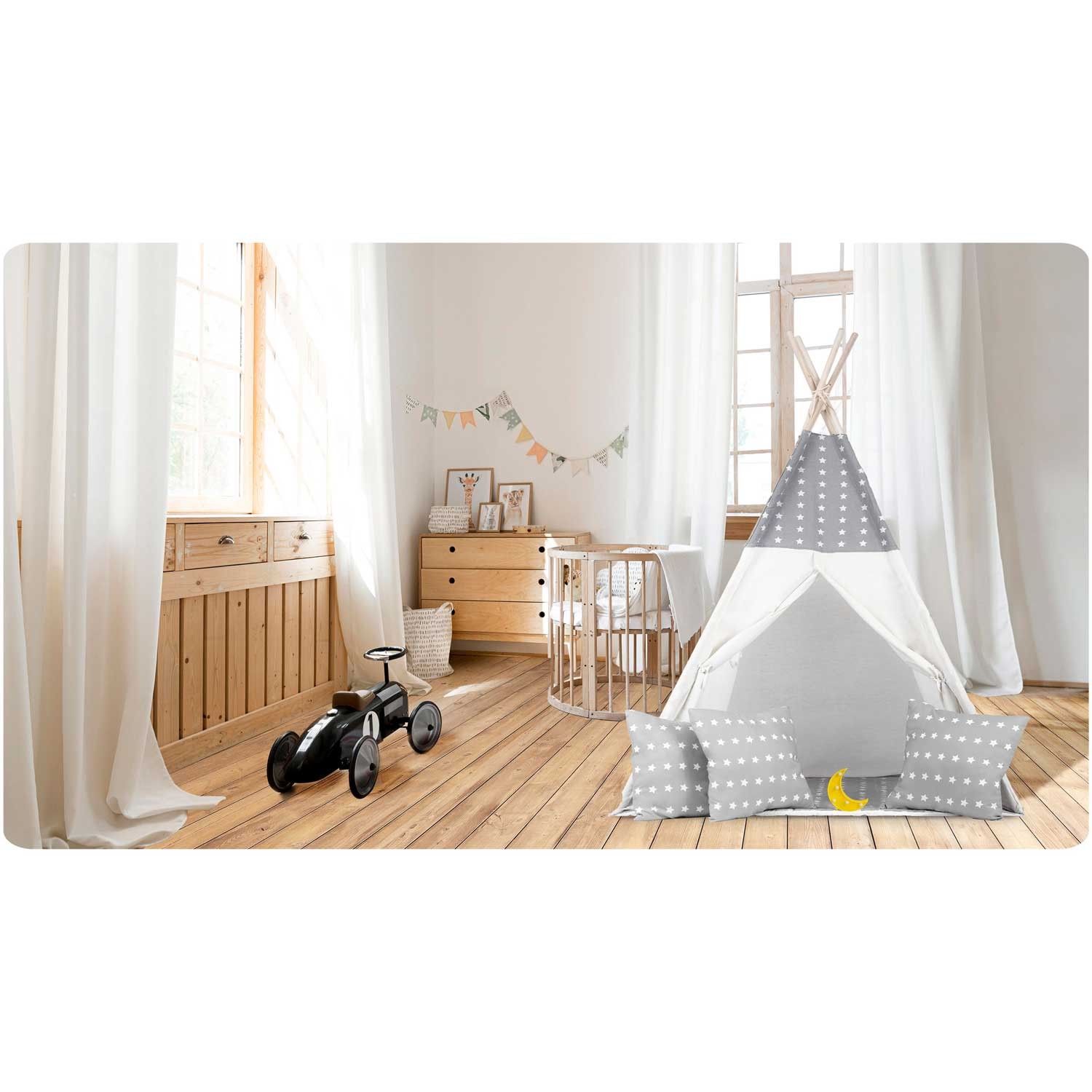 Laste tipii-telk pärja ja tuledega - helehall tähtedega - Image 12