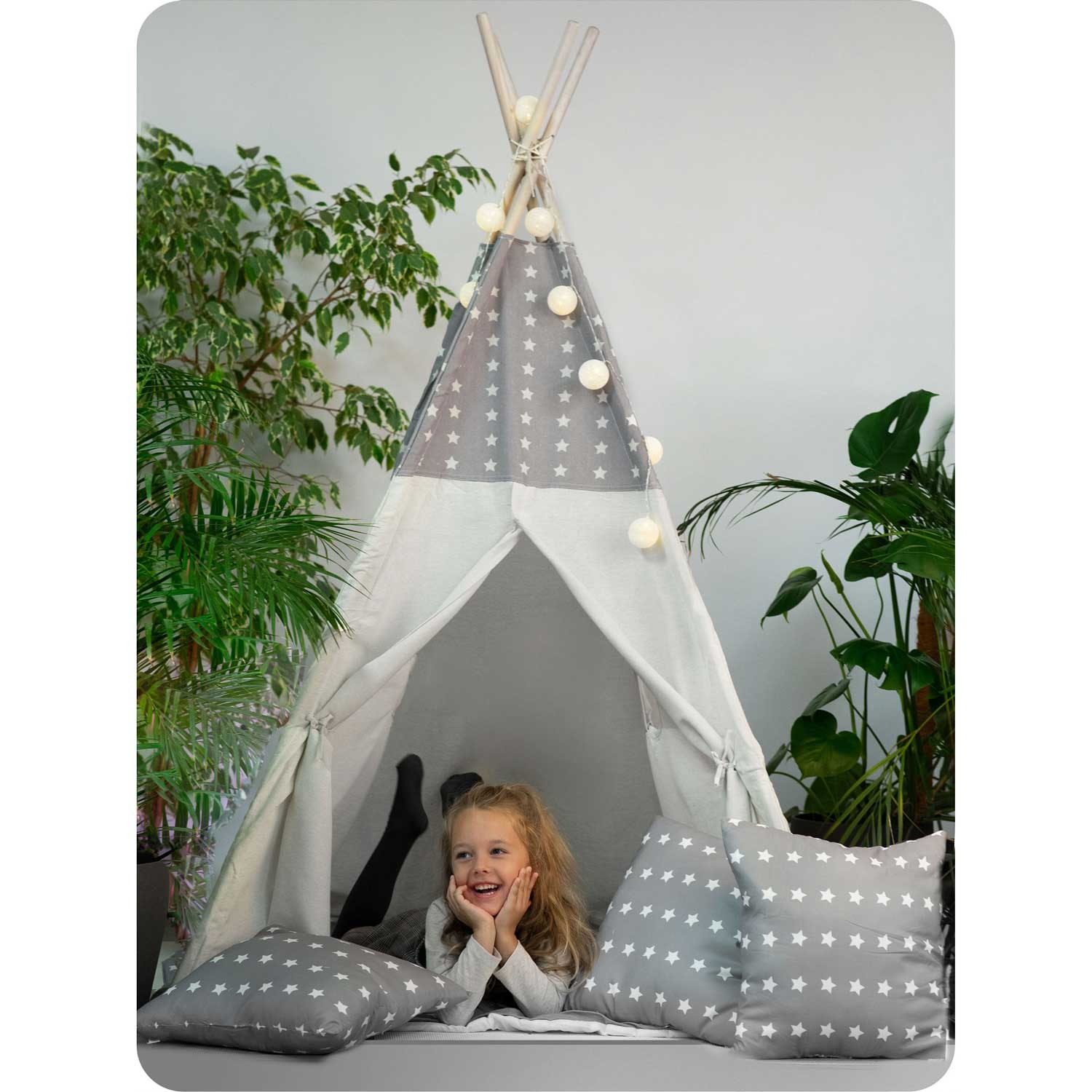 Laste tipii-telk pärja ja tuledega - helehall tähtedega - Image 14