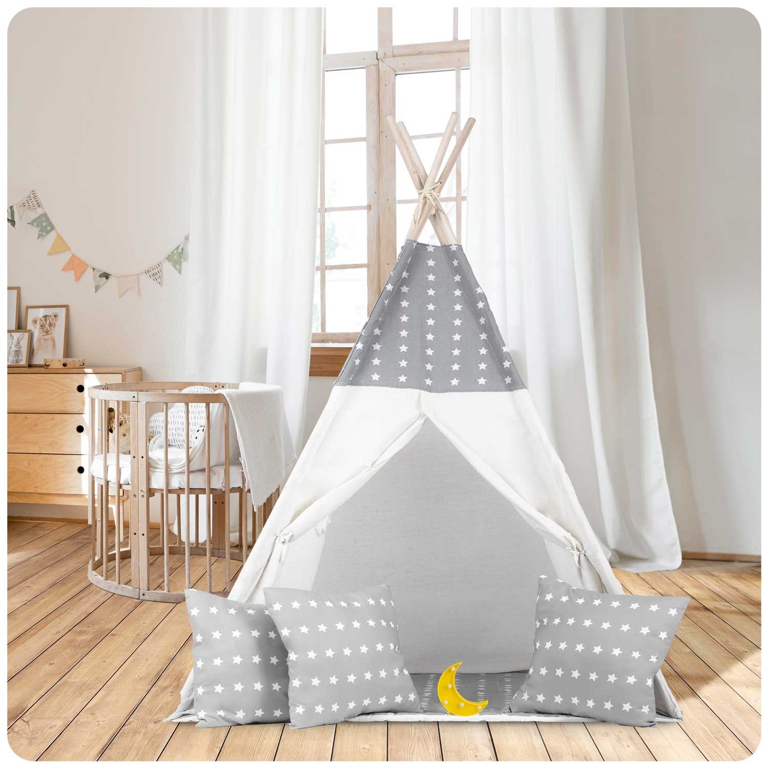 Laste tipii-telk pärja ja tuledega - helehall tähtedega - Image 16