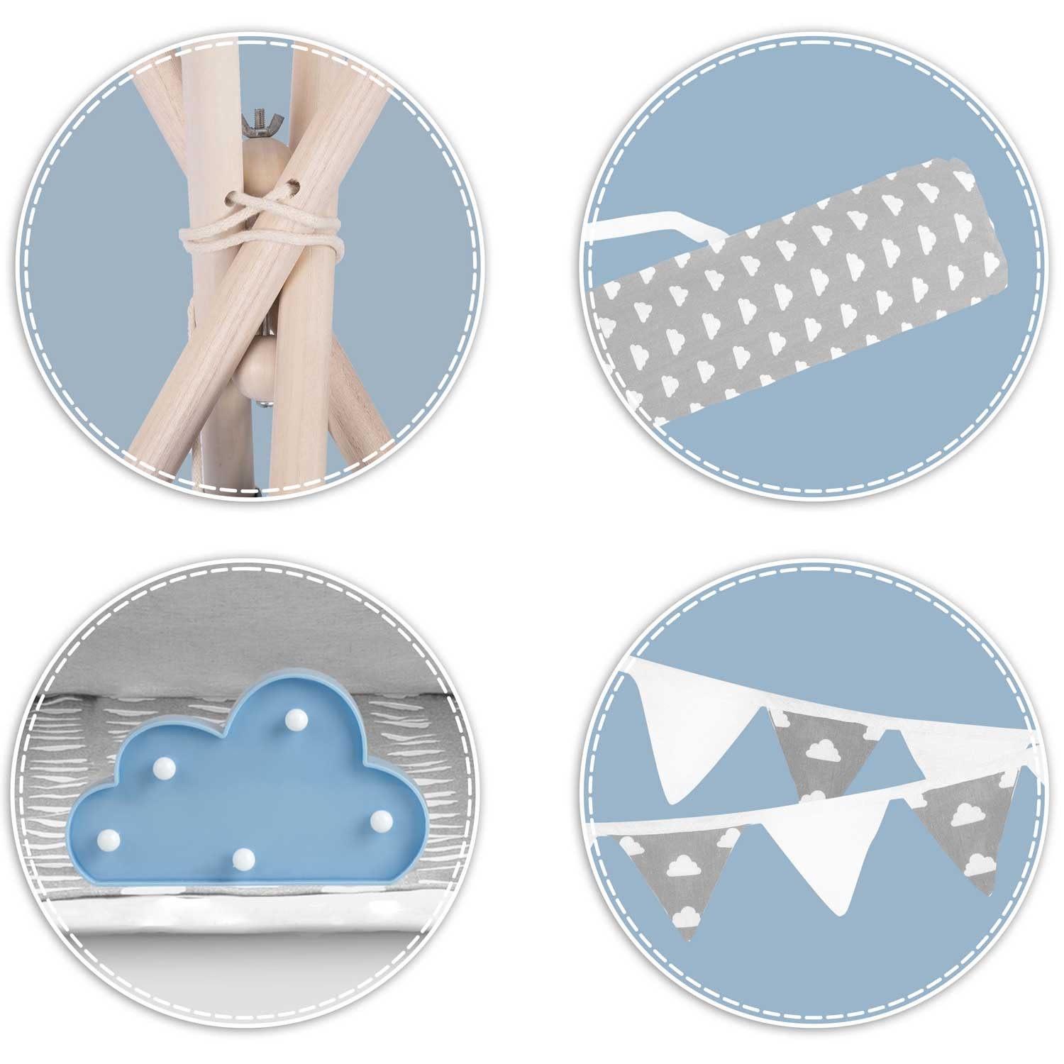 Laste tipii-telk pärja ja tuledega - helehall pilvedega - Image 7