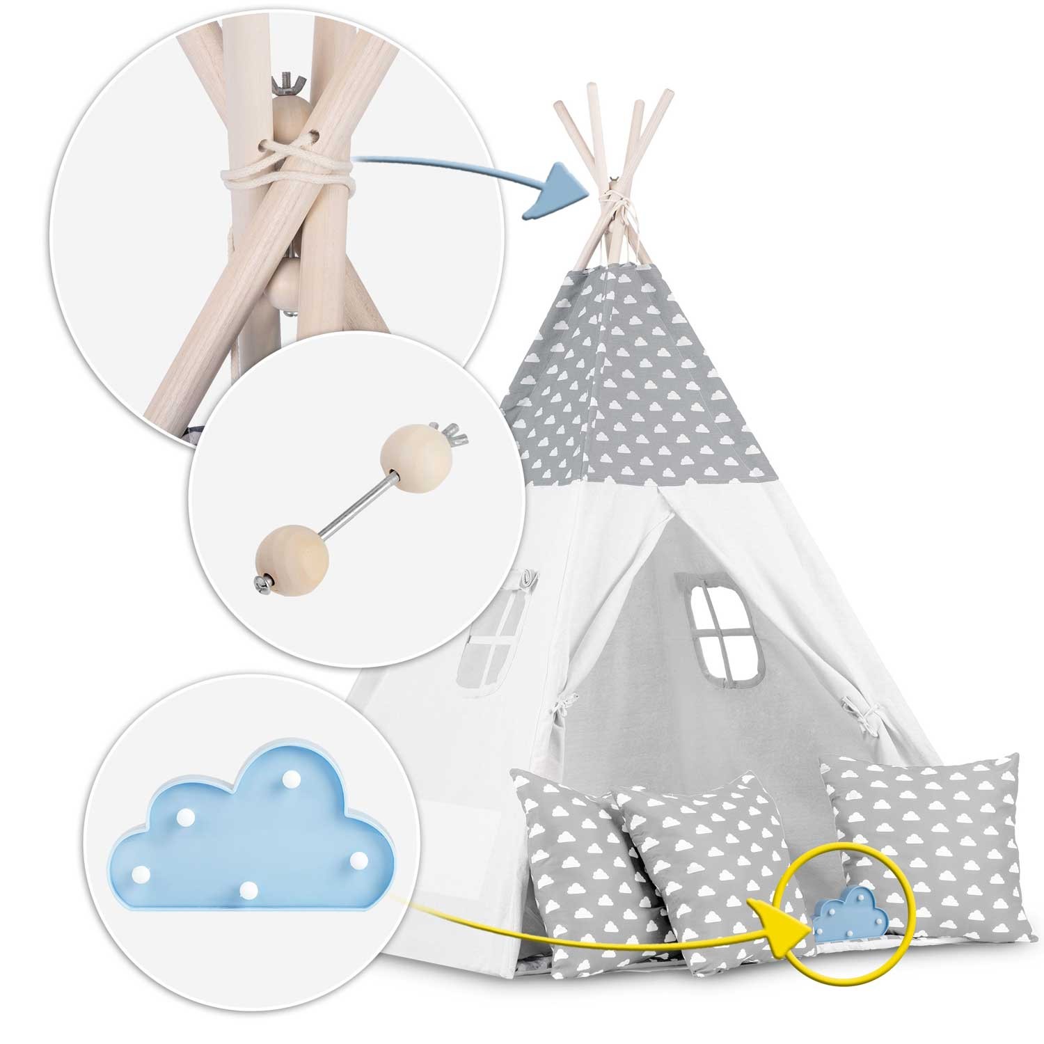 Laste tipii-telk pärja ja tuledega - helehall pilvedega - Image 11