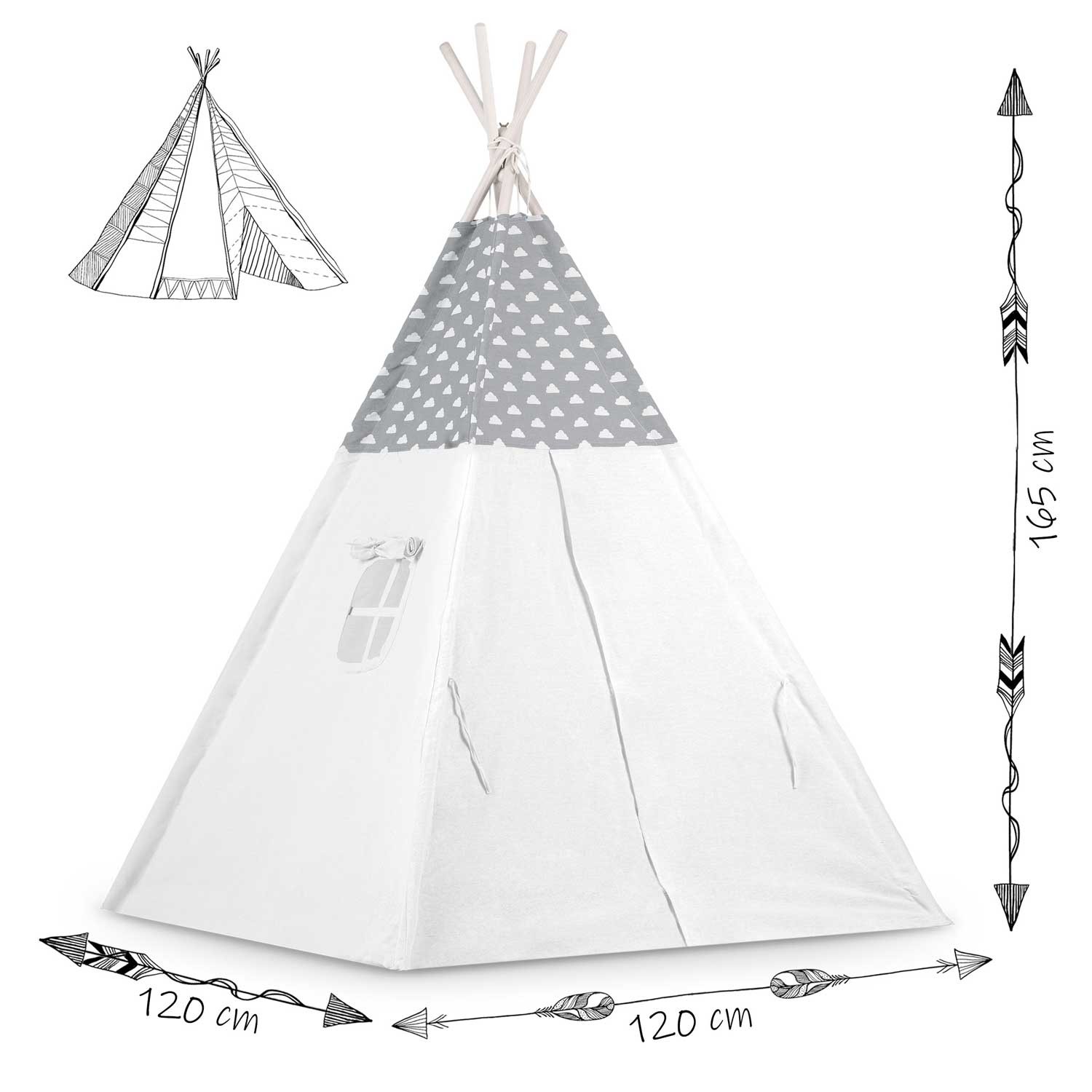 Laste tipii-telk pärja ja tuledega - helehall pilvedega - Image 12