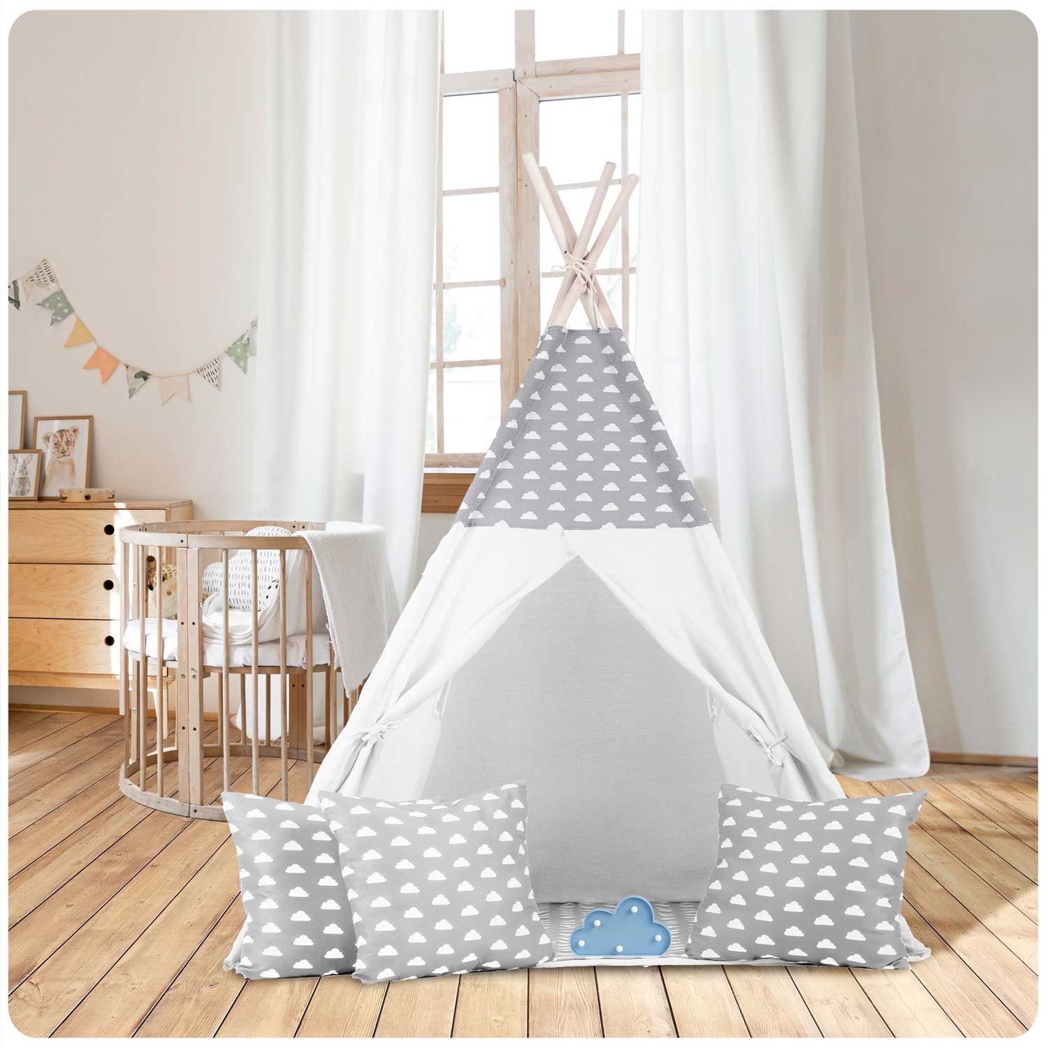 Laste tipii-telk pärja ja tuledega - helehall pilvedega - Image 14