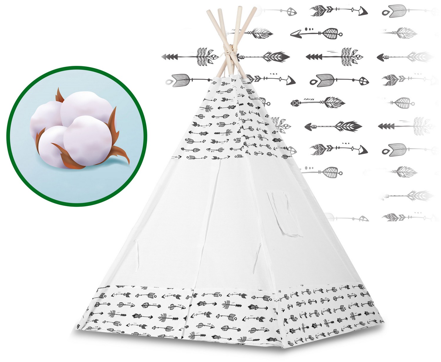 Laste tipii-telk pärja ja tuledega - valge nooltega - Image 4
