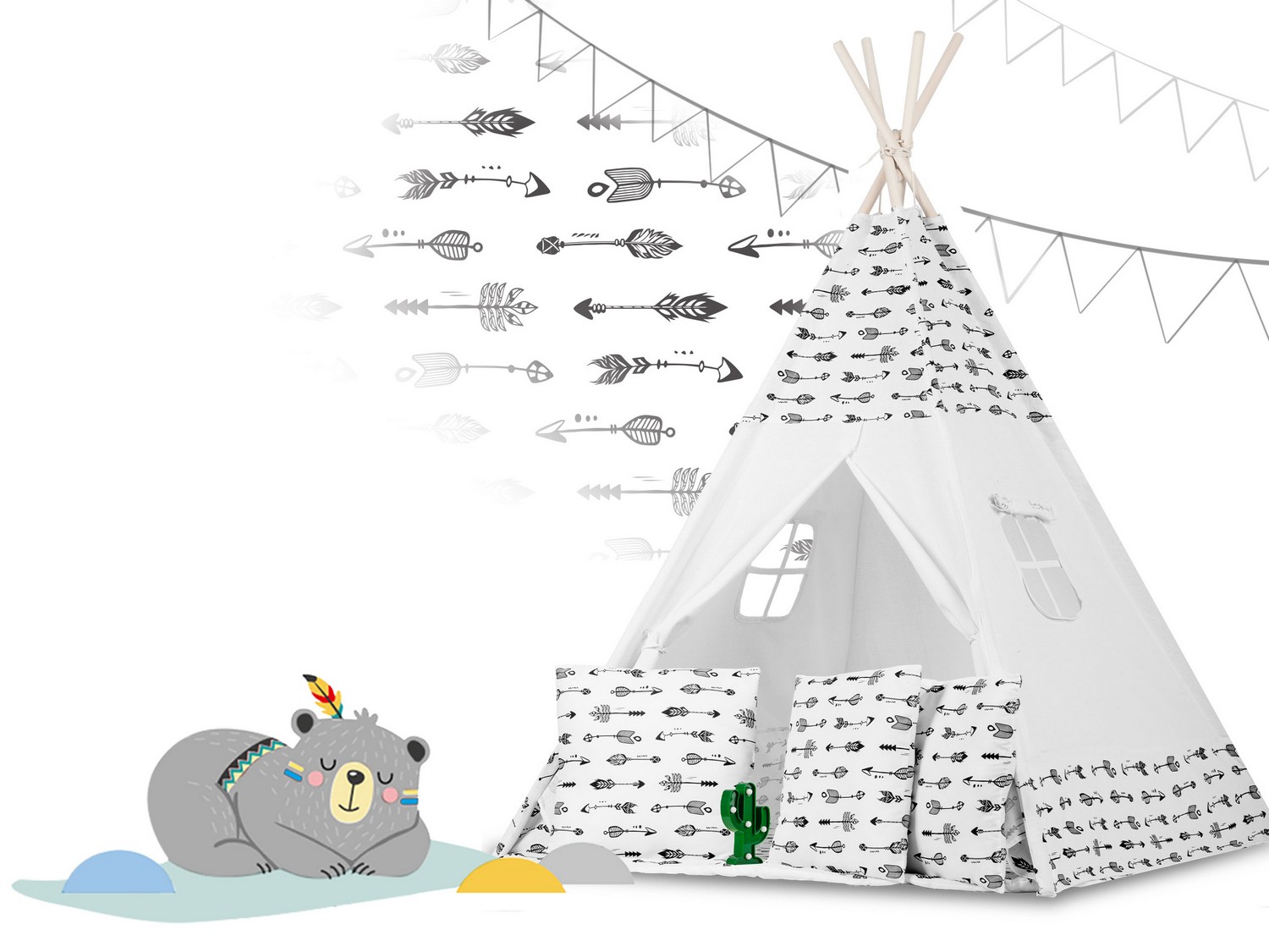 Laste tipii-telk pärja ja tuledega - valge nooltega - Image 3