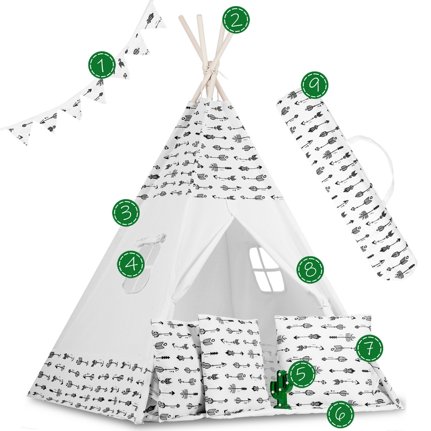 Laste tipii-telk pärja ja tuledega - valge nooltega - Image 8