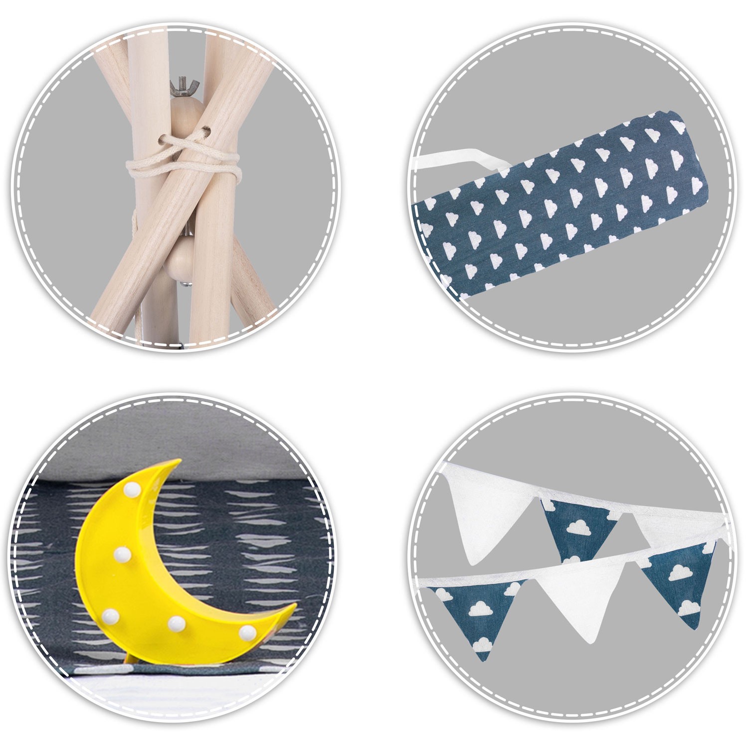 Laste tipii-telk pärja ja tuledega - tumesinine pilvedega - Image 7