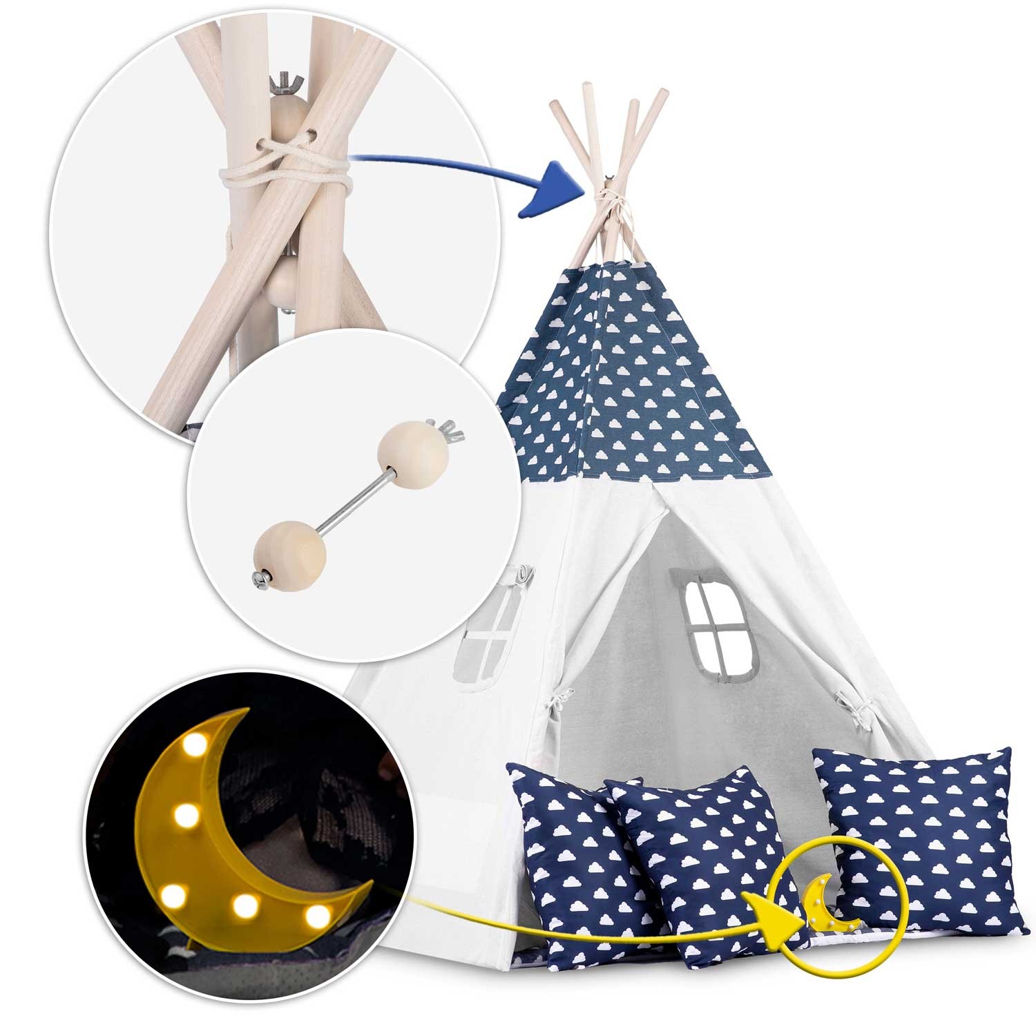 Laste tipii-telk pärja ja tuledega - tumesinine pilvedega - Image 11