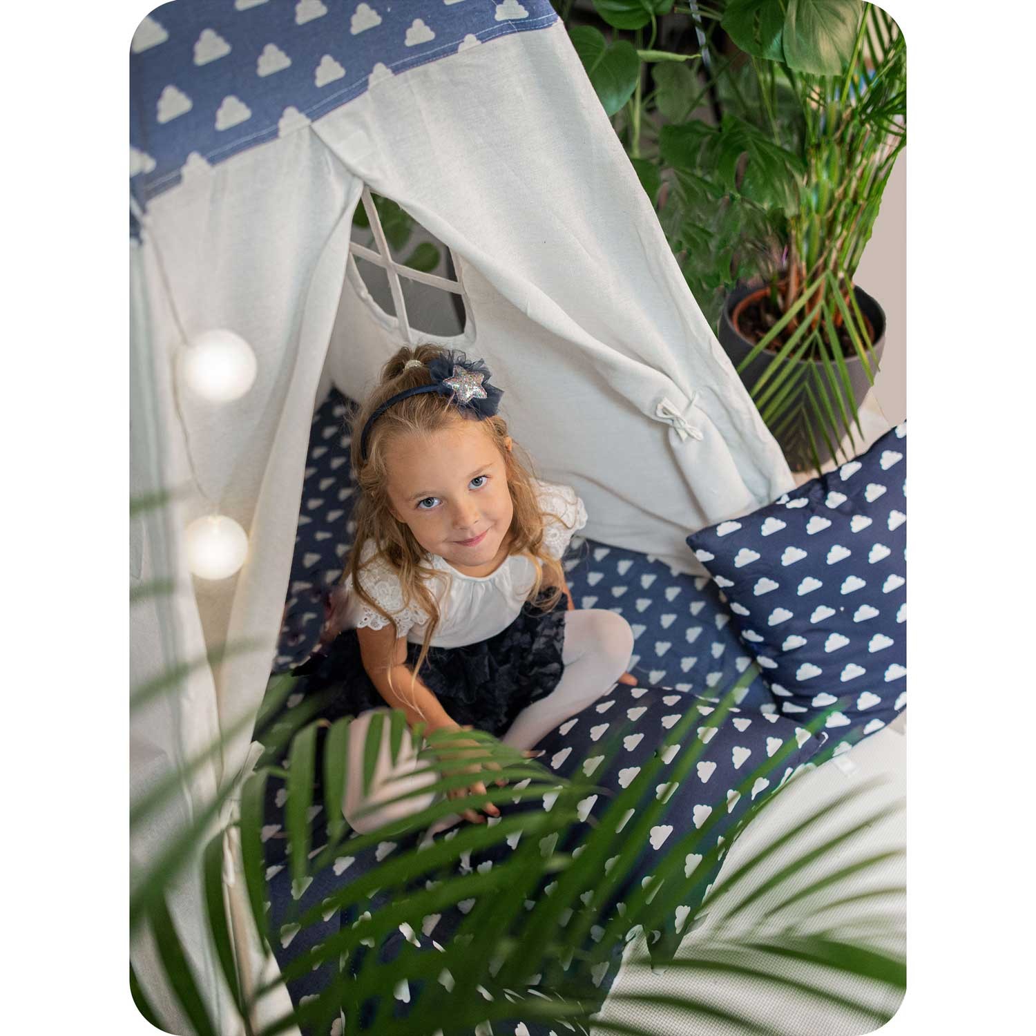 Laste tipii-telk pärja ja tuledega - tumesinine pilvedega - Image 13