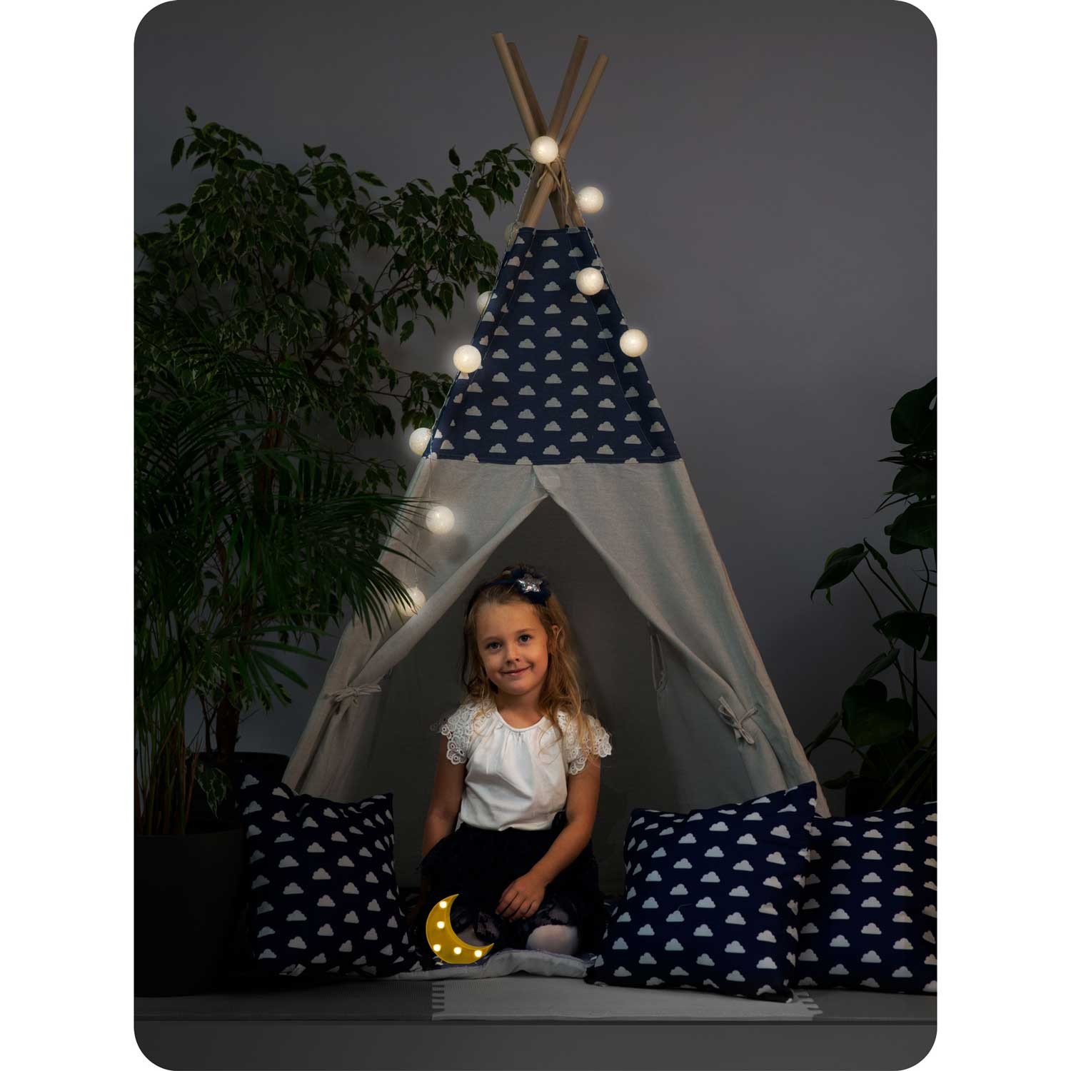 Laste tipii-telk pärja ja tuledega - tumesinine pilvedega - Image 15