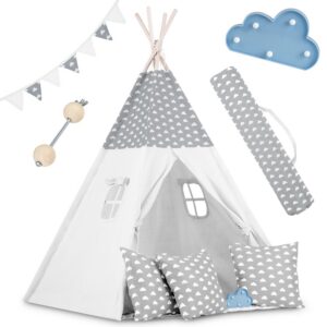 Laste tipii-telk pärja ja tuledega - helehall pilvedega