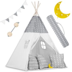 Laste tipii-telk pärja ja tuledega - helehall tähtedega