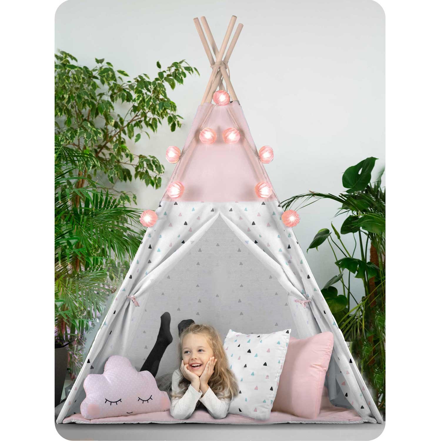 Nukido Tipi telk lastele vaniku ja tuledega - roosa - Image 14