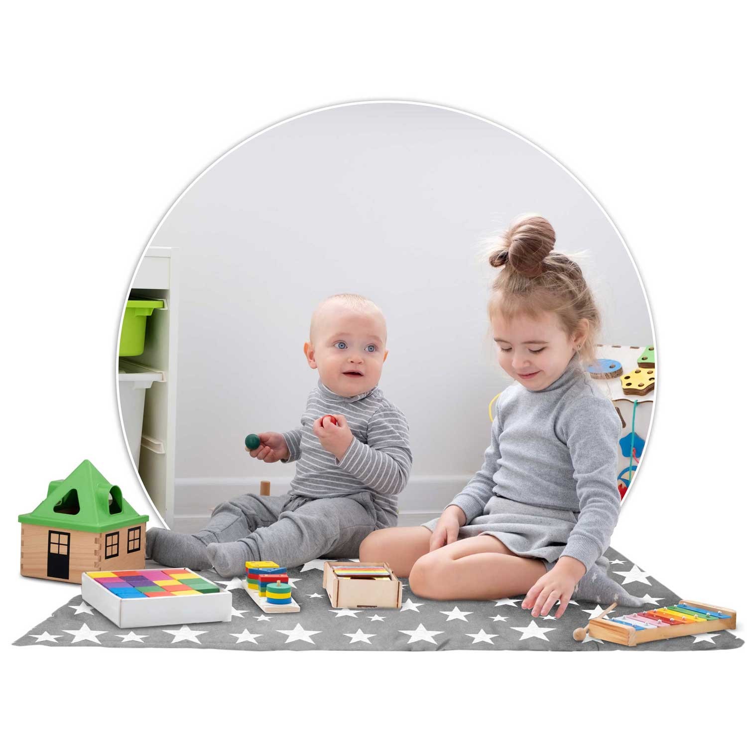 Nukido tipi telk lastele pärja ja tuledega - hall tähtedega - Image 16