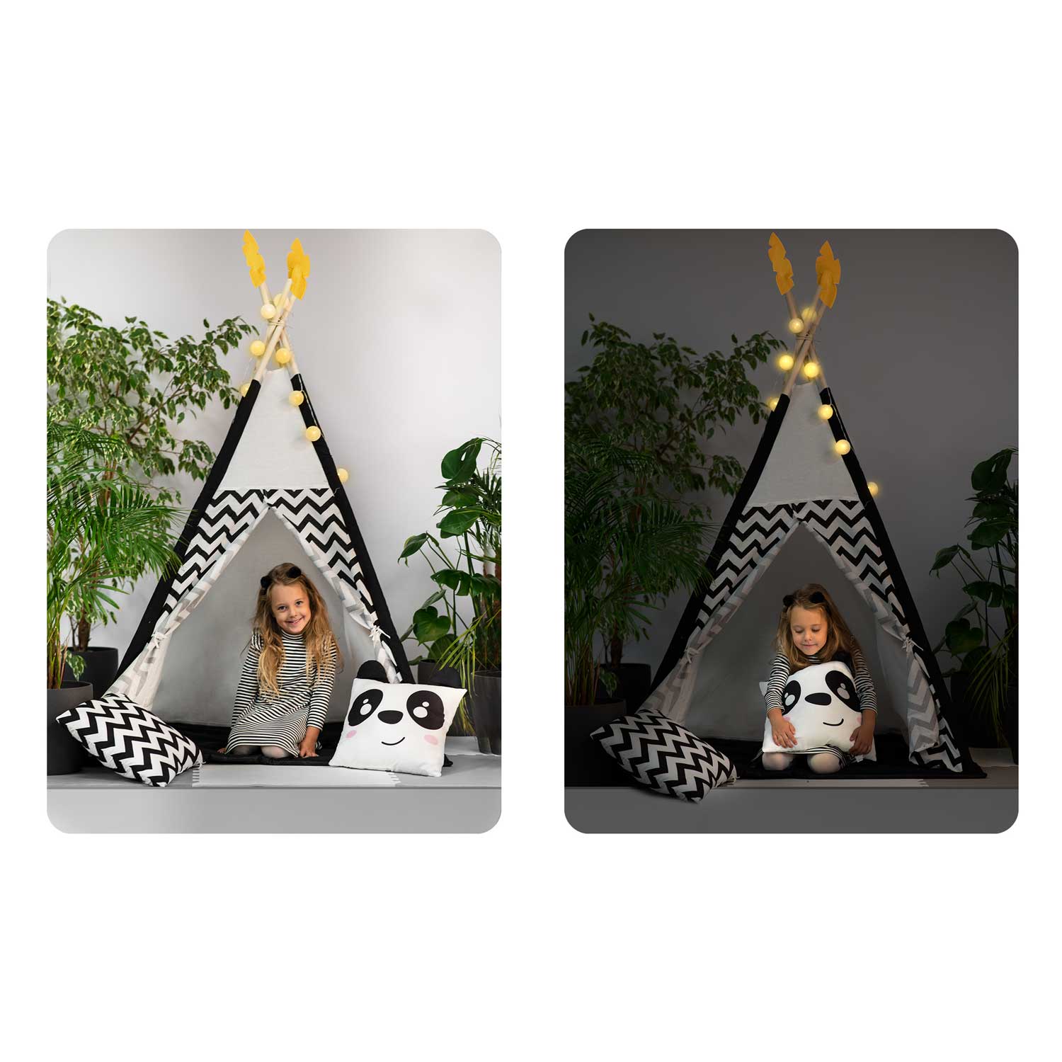 Nukido tipii telk lastele mustvalge vaniku ja tuledega, pandaga - Image 6