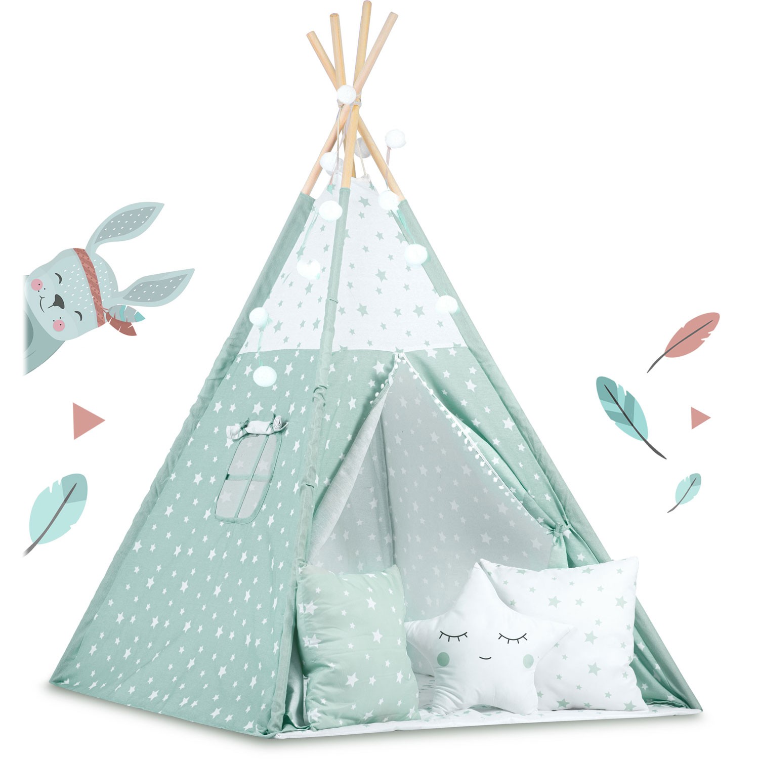 Laste tipii telk tuledega - mündiroheline tähtedega - Image 3