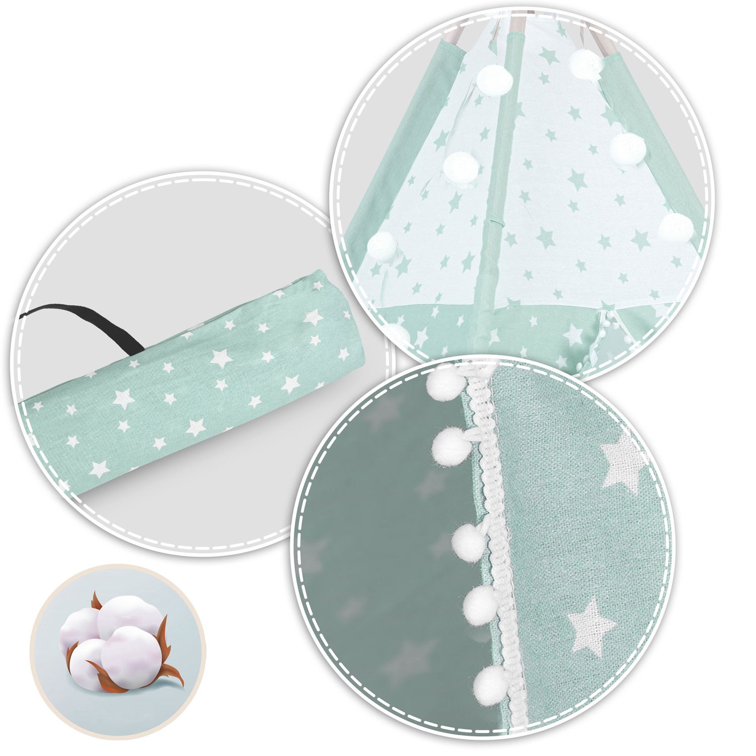 Laste tipii telk tuledega - mündiroheline tähtedega - Image 5