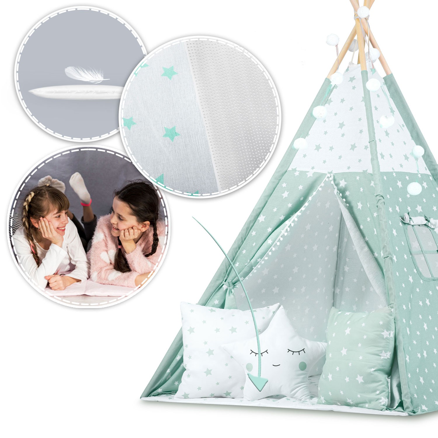 Laste tipii telk tuledega - mündiroheline tähtedega - Image 9