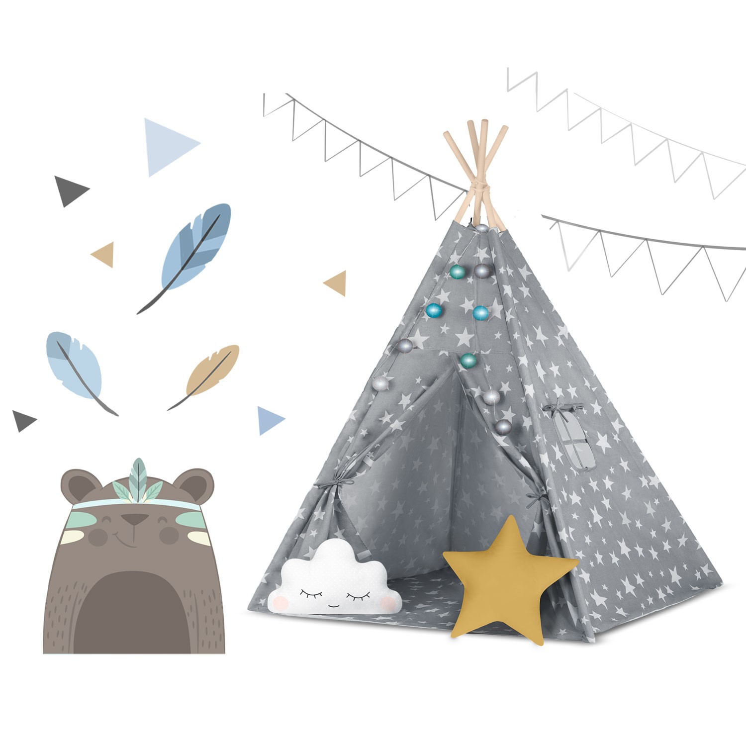 Nukido laste tipii telk tuledega - hall ja tähtedega - Image 10