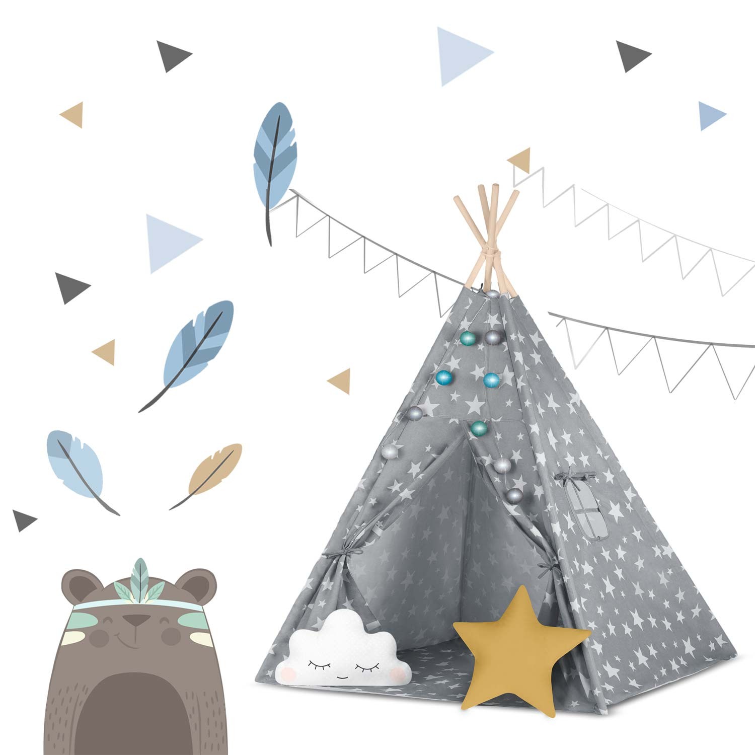 Nukido laste tipii telk tuledega - hall ja tähtedega - Image 11