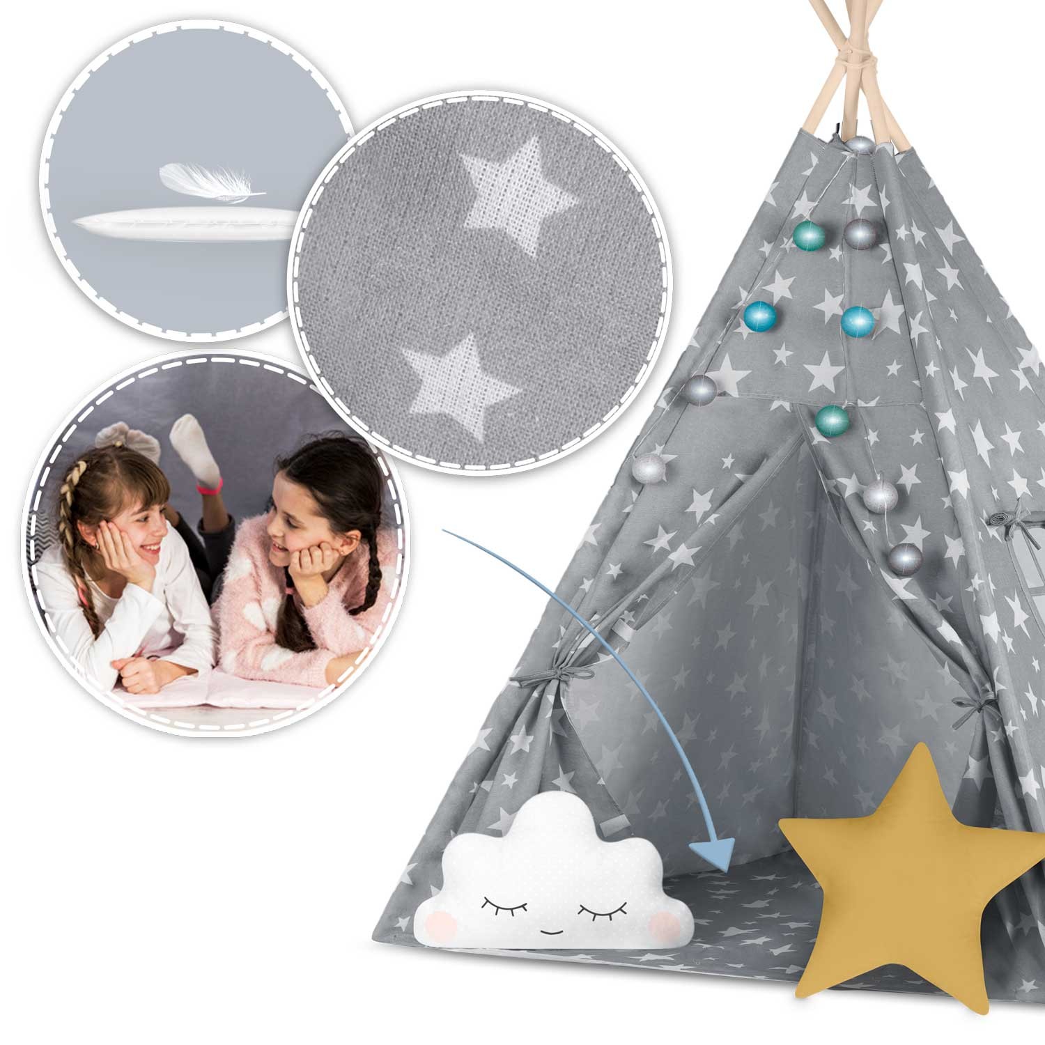 Nukido laste tipii telk tuledega - hall ja tähtedega - Image 14