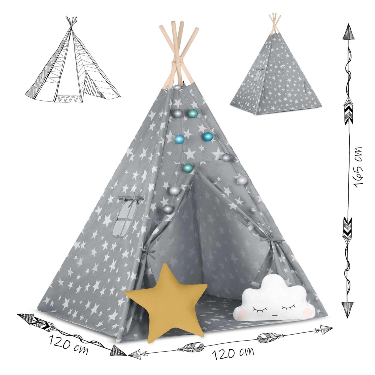 Nukido laste tipii telk tuledega - hall ja tähtedega - Image 16