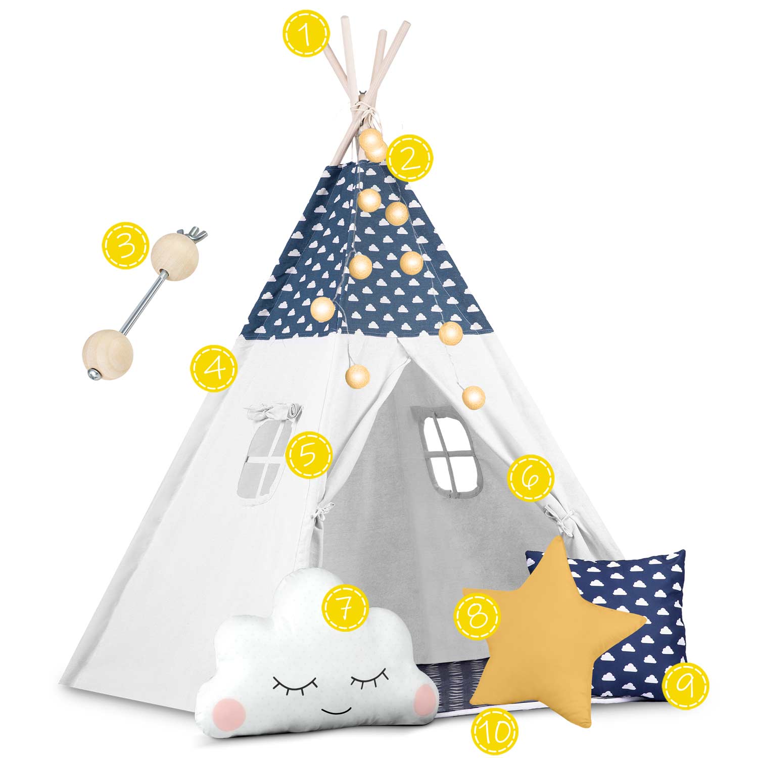 Nukido laste tiipee telk tuledega - tumesinine - Image 11