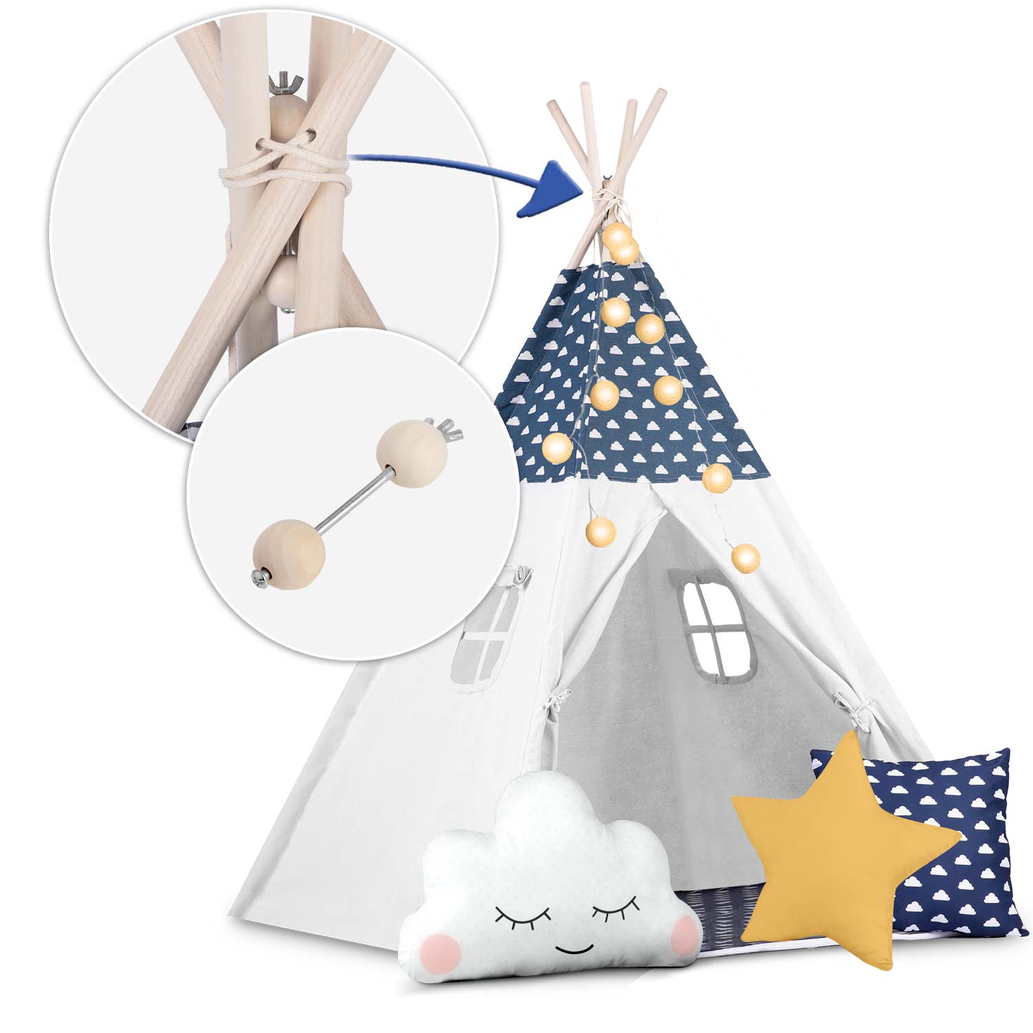 Nukido laste tiipee telk tuledega - tumesinine - Image 10