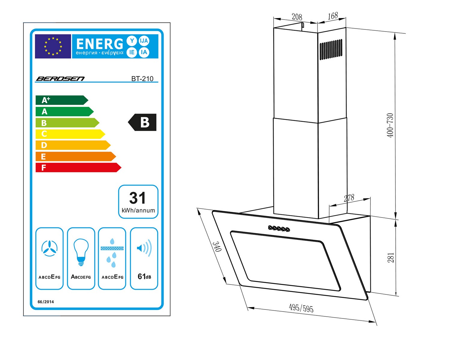 Berdsen BT-210 60 cm korstnaga õhupuhasti must - Image 6