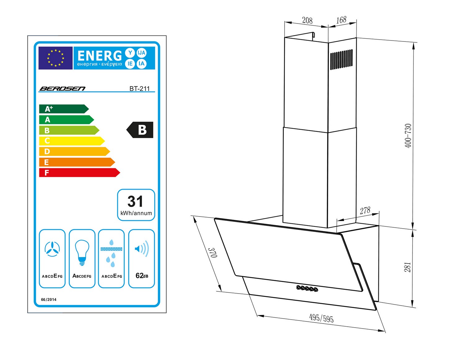 Berdsen BT-211 60 cm korstnaga õhupuhasti must - Image 9