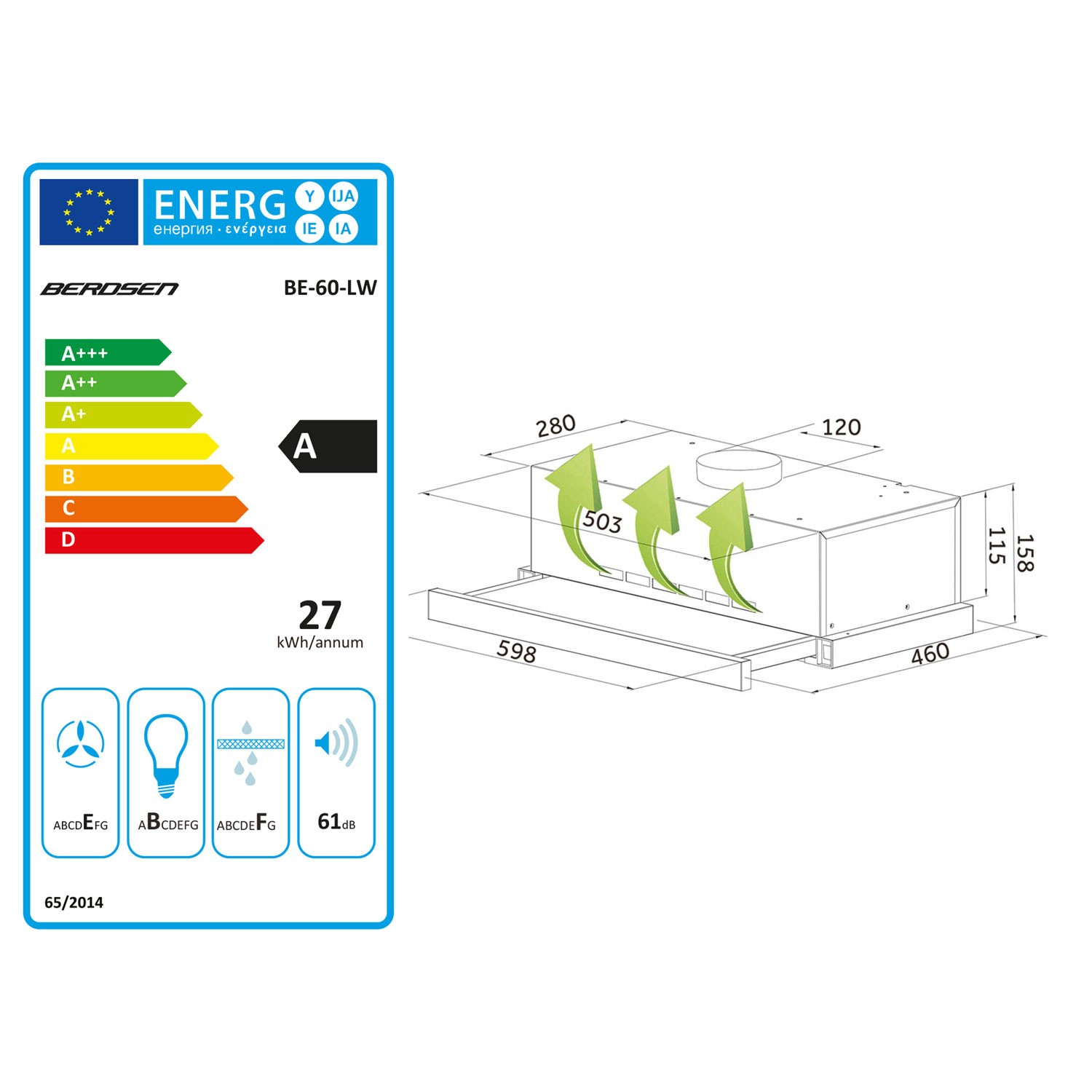 Köögikapi alla paigaldatav õhupuhasti - 60 cm Berdsen BE-60-LW must - Image 9
