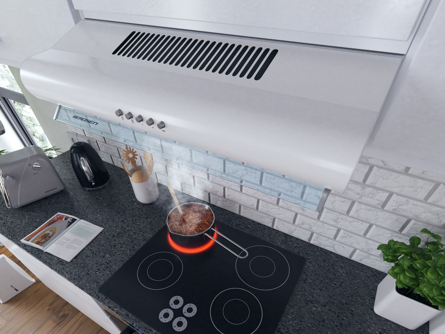 Köögikapi alla paigaldatav õhupuhasti - 60 cm neelava Berdsen BE-10-A valge - Image 5